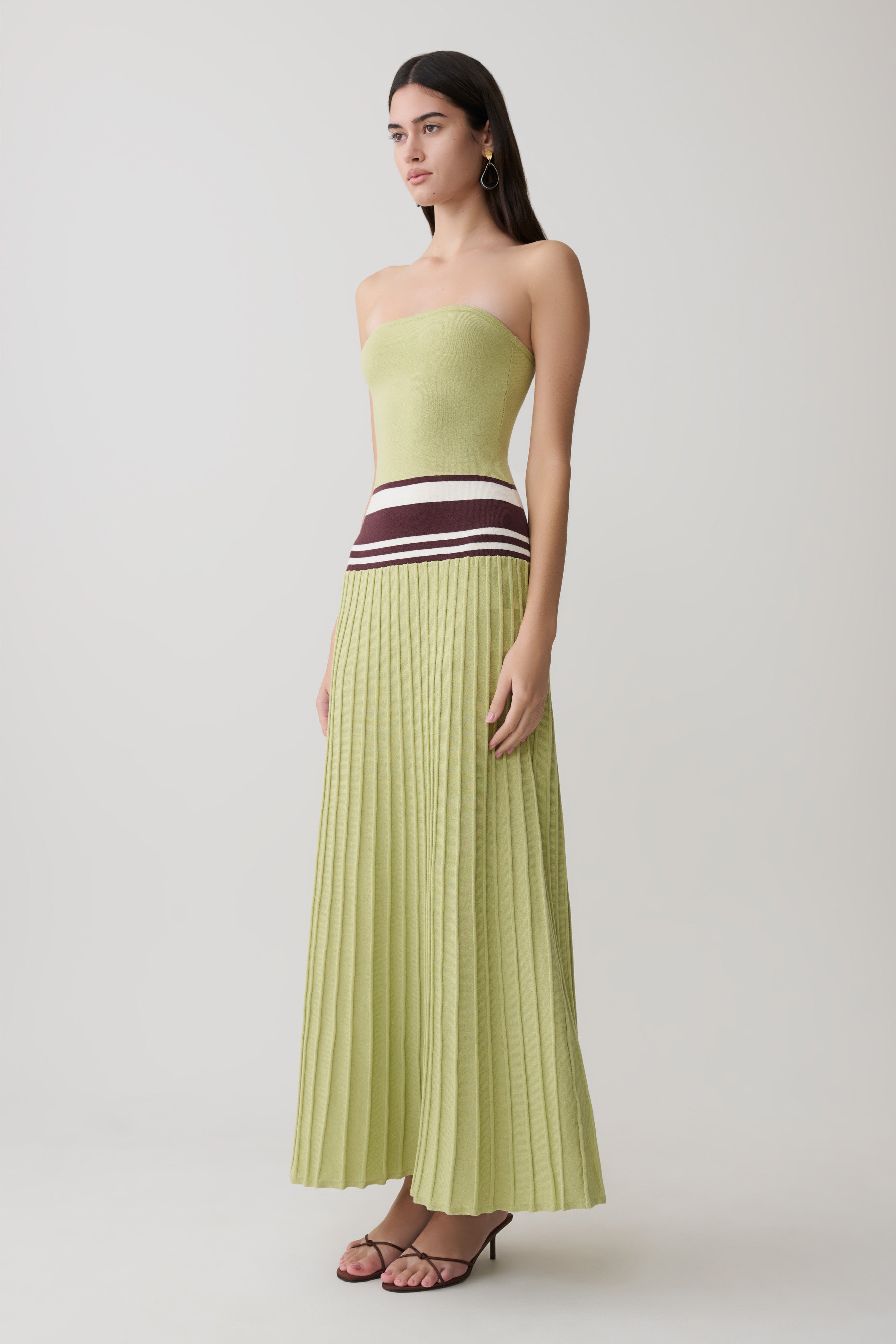 Solaris Strapless Contrast Knit Maxi Dress - Light Olive