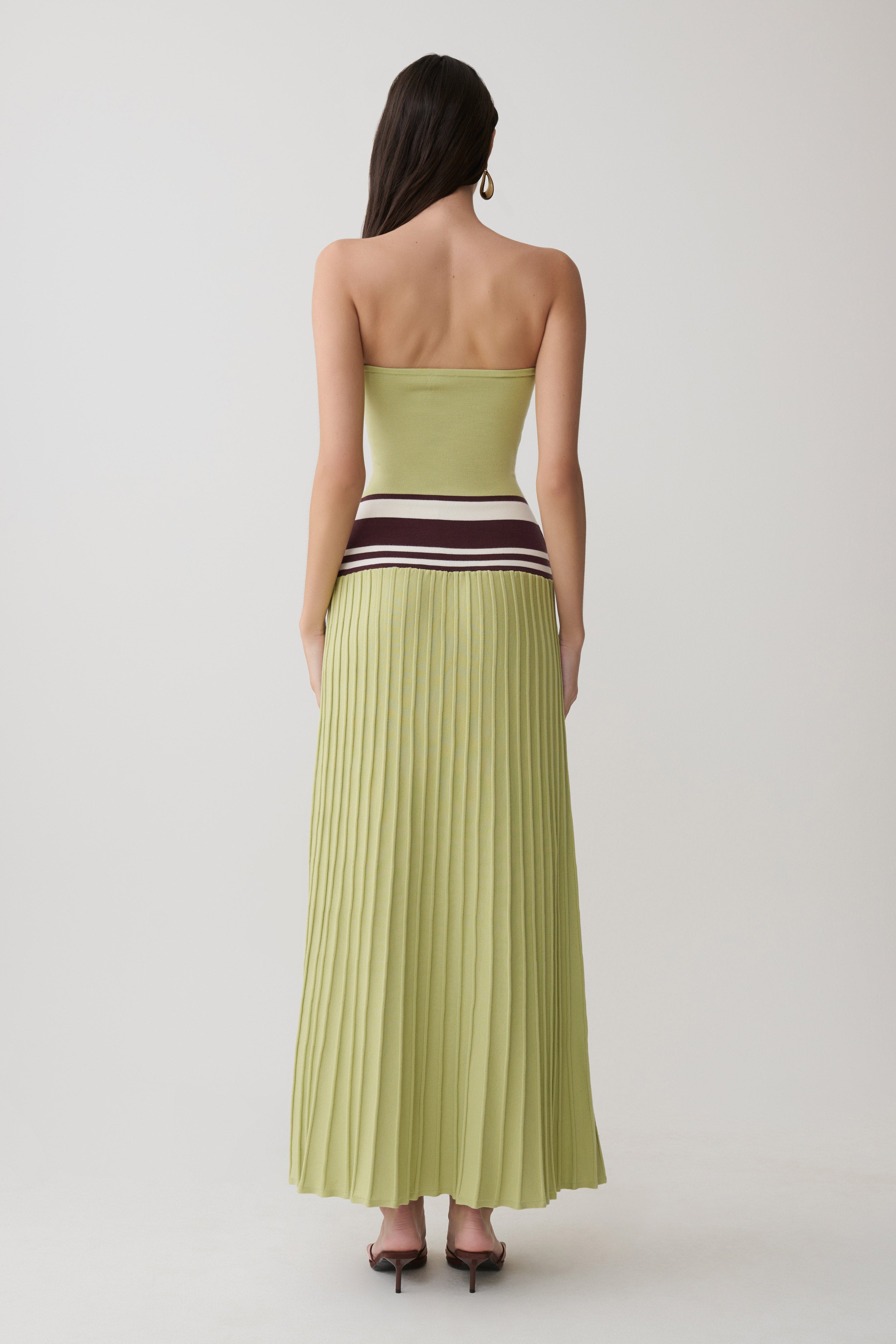 Solaris Strapless Contrast Knit Maxi Dress - Light Olive