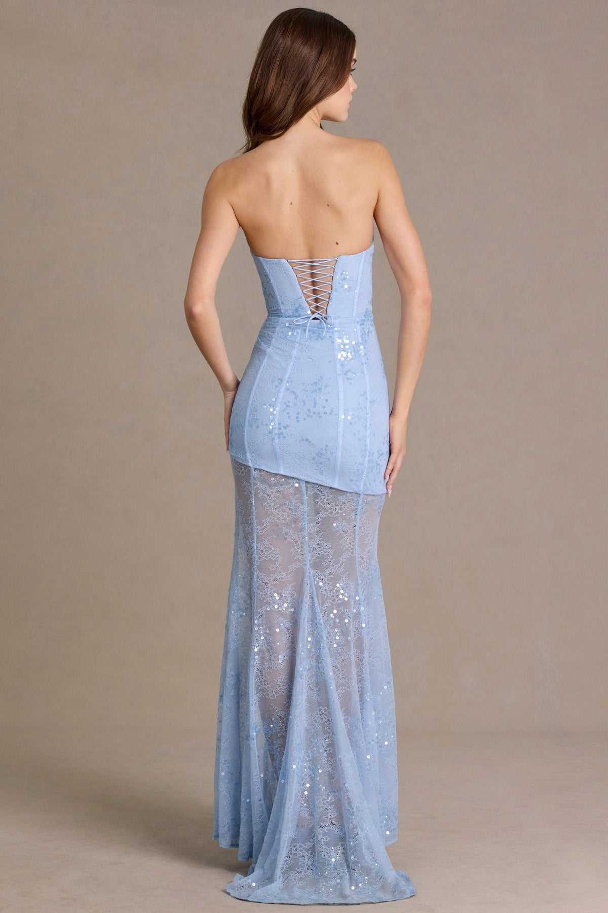 Embellished Lace Corset Gown in Sky Blue