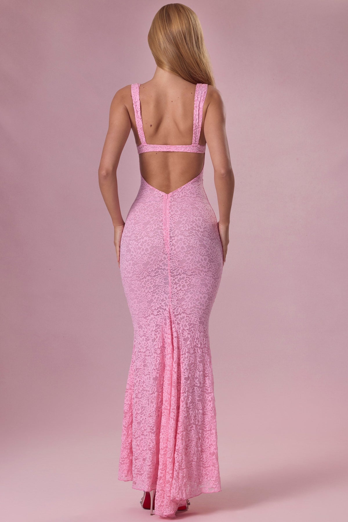 Lace Sweetheart-Neck Gown in Blush Pink