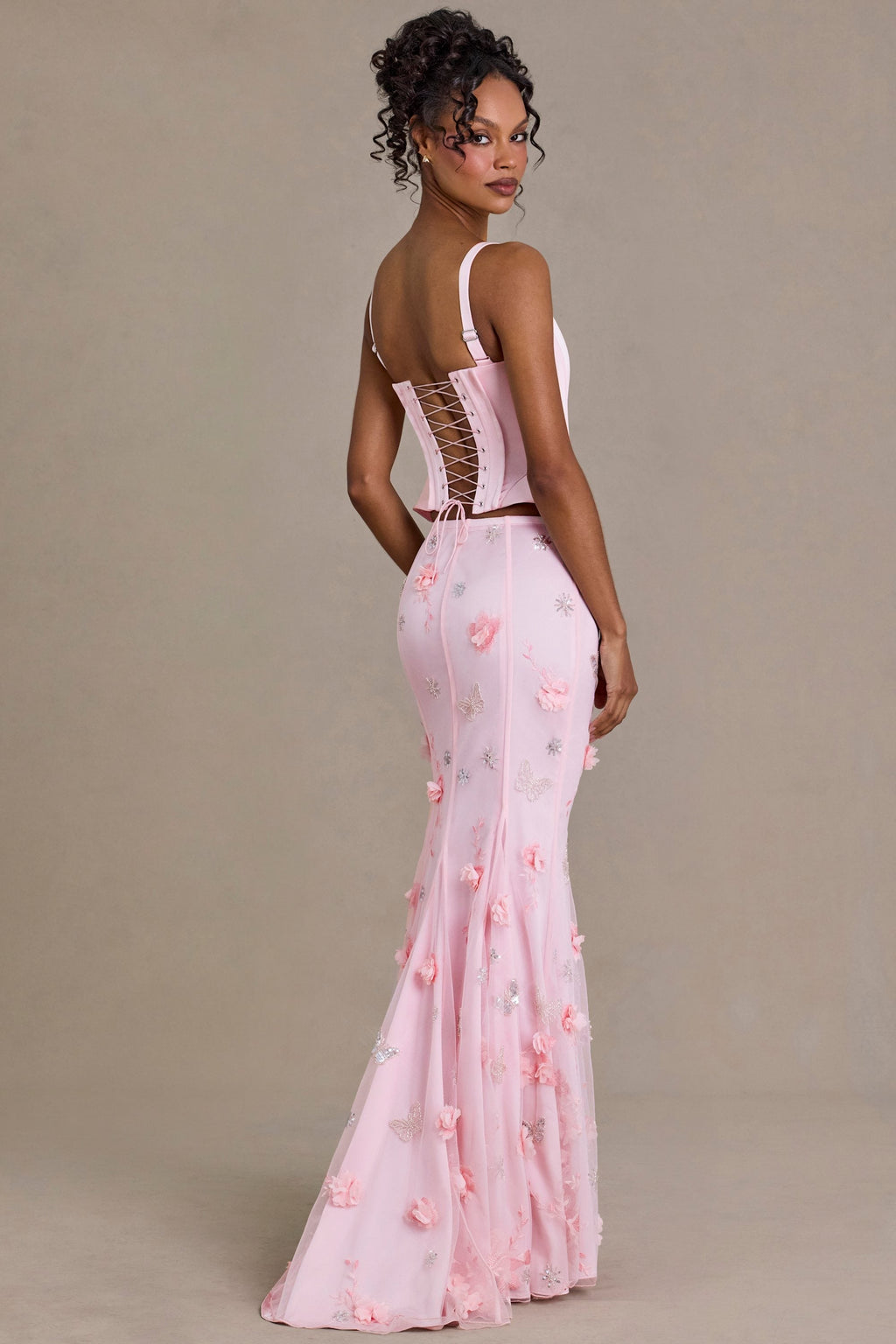 Embellished Tulle Skirt in Baby Pink