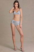 Sequin Mesh Mid-Rise Mini Shorts in Diamond