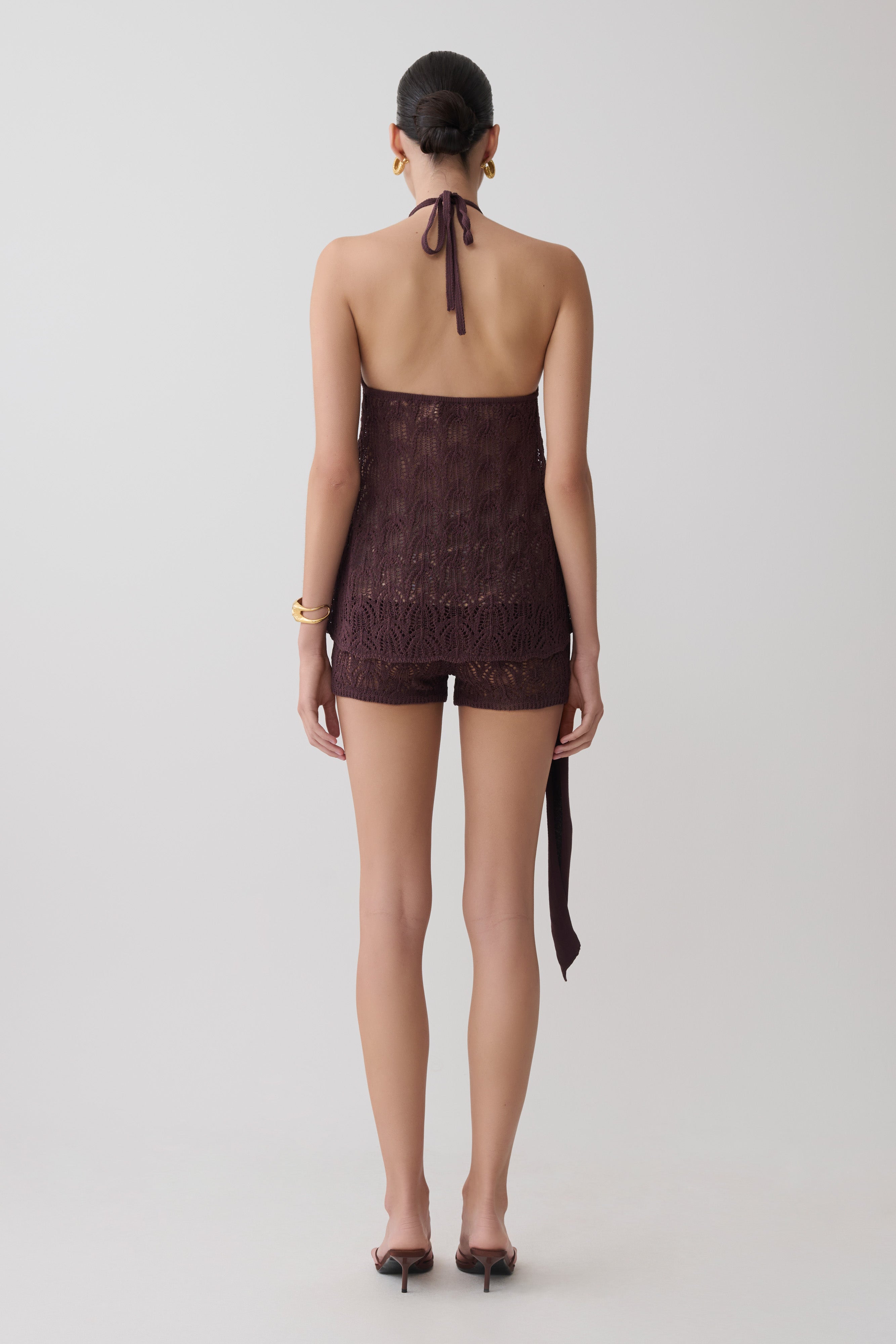 Corey Crochet Halter Neck Top - Chocolate