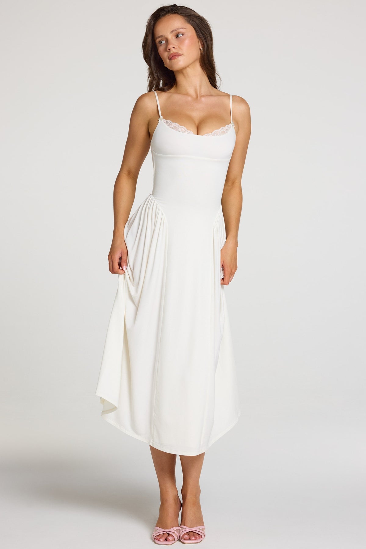 Modal Lace-Trim Midaxi Dress in White