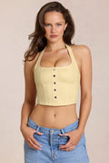Denim Halterneck Corset Style Top in Lemon Yellow