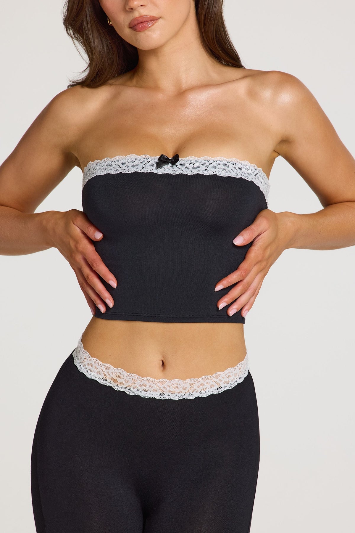 Modal Lace-Trim Bandeau Top  in Black