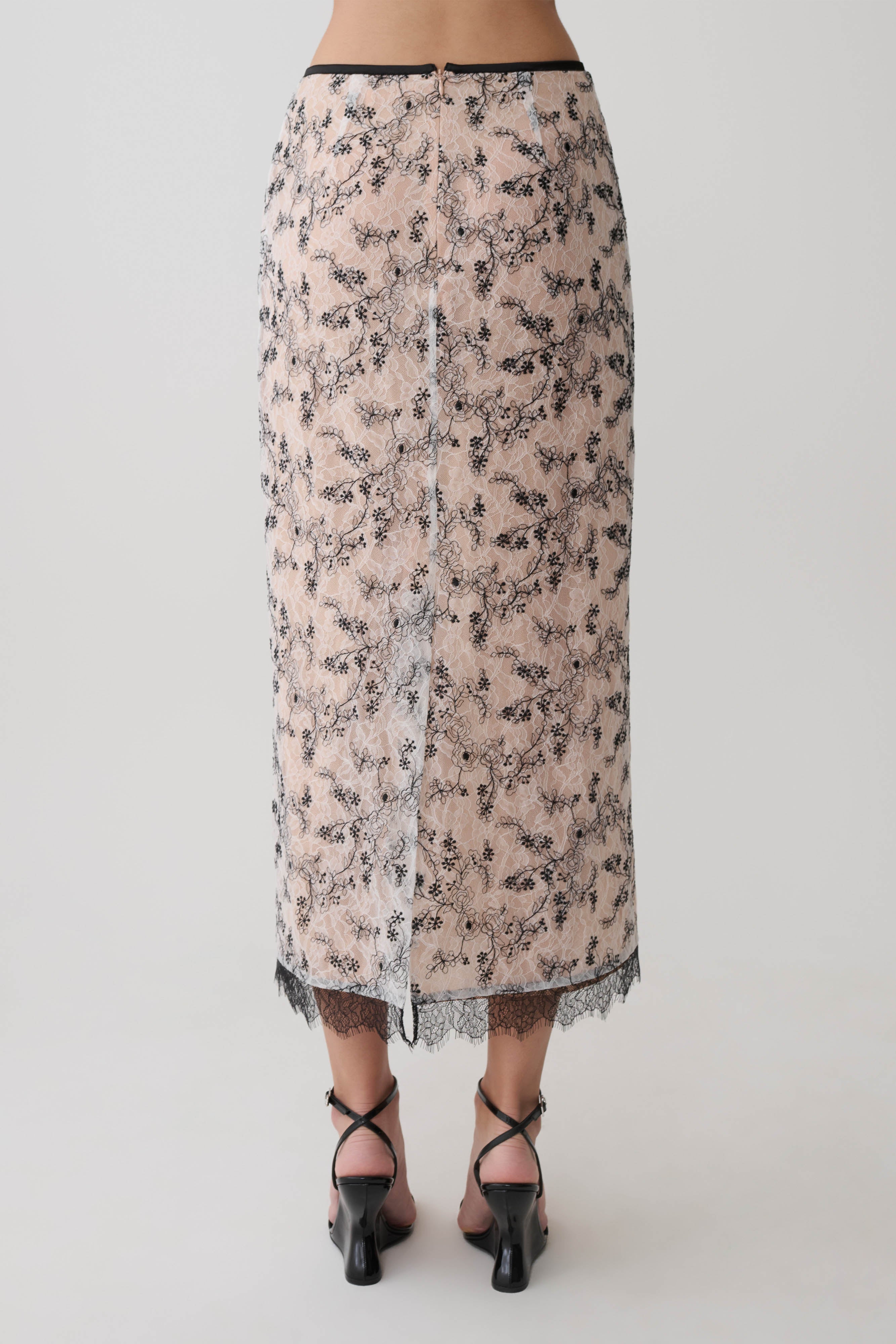 Kimberly Lace Pencil Midi Skirt - Nude Lace