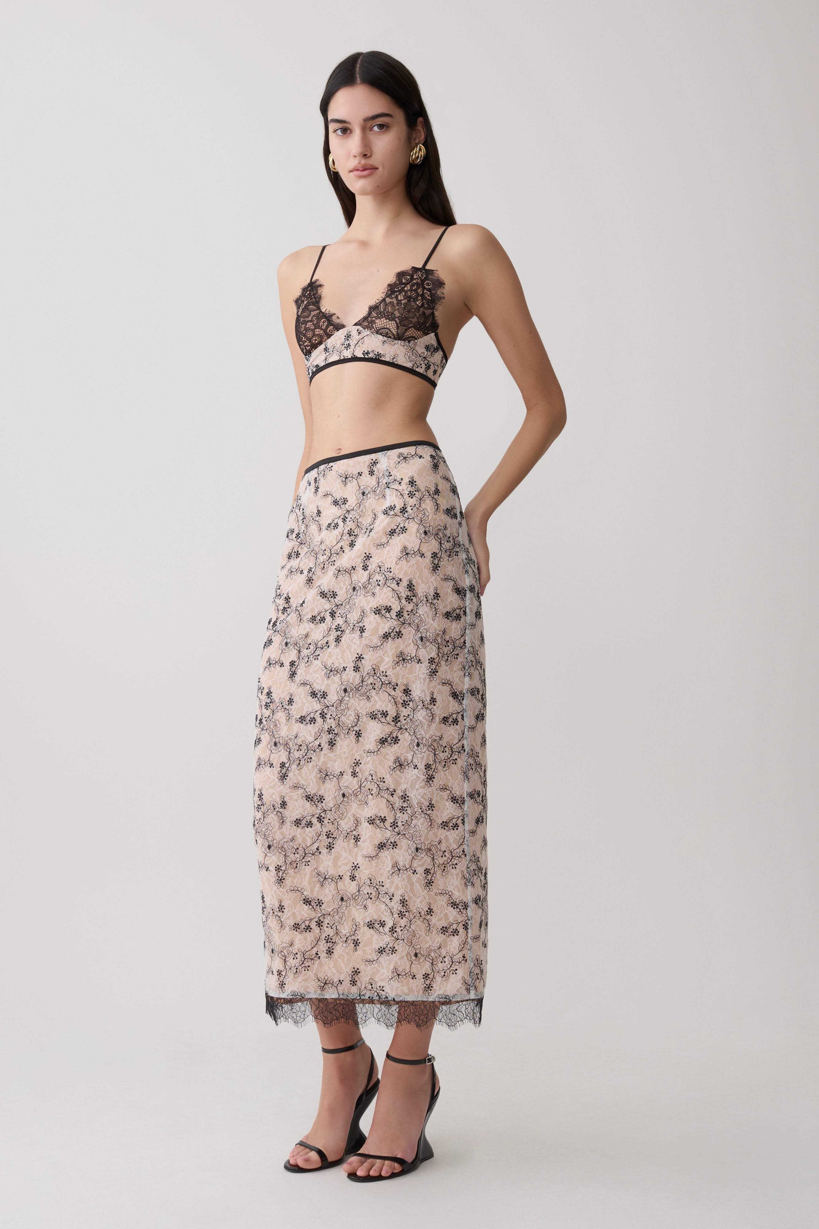 Kimberly Lace Pencil Midi Skirt - Nude Lace