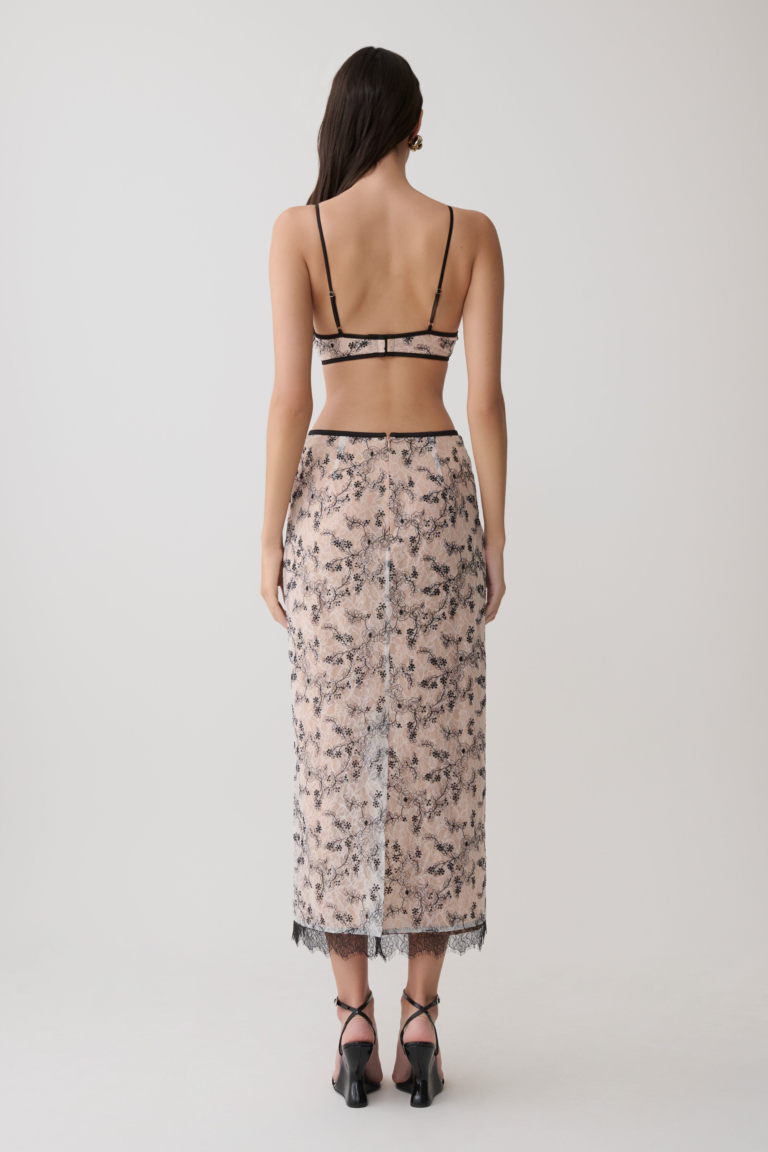 Kimberly Lace Pencil Midi Skirt - Nude Lace