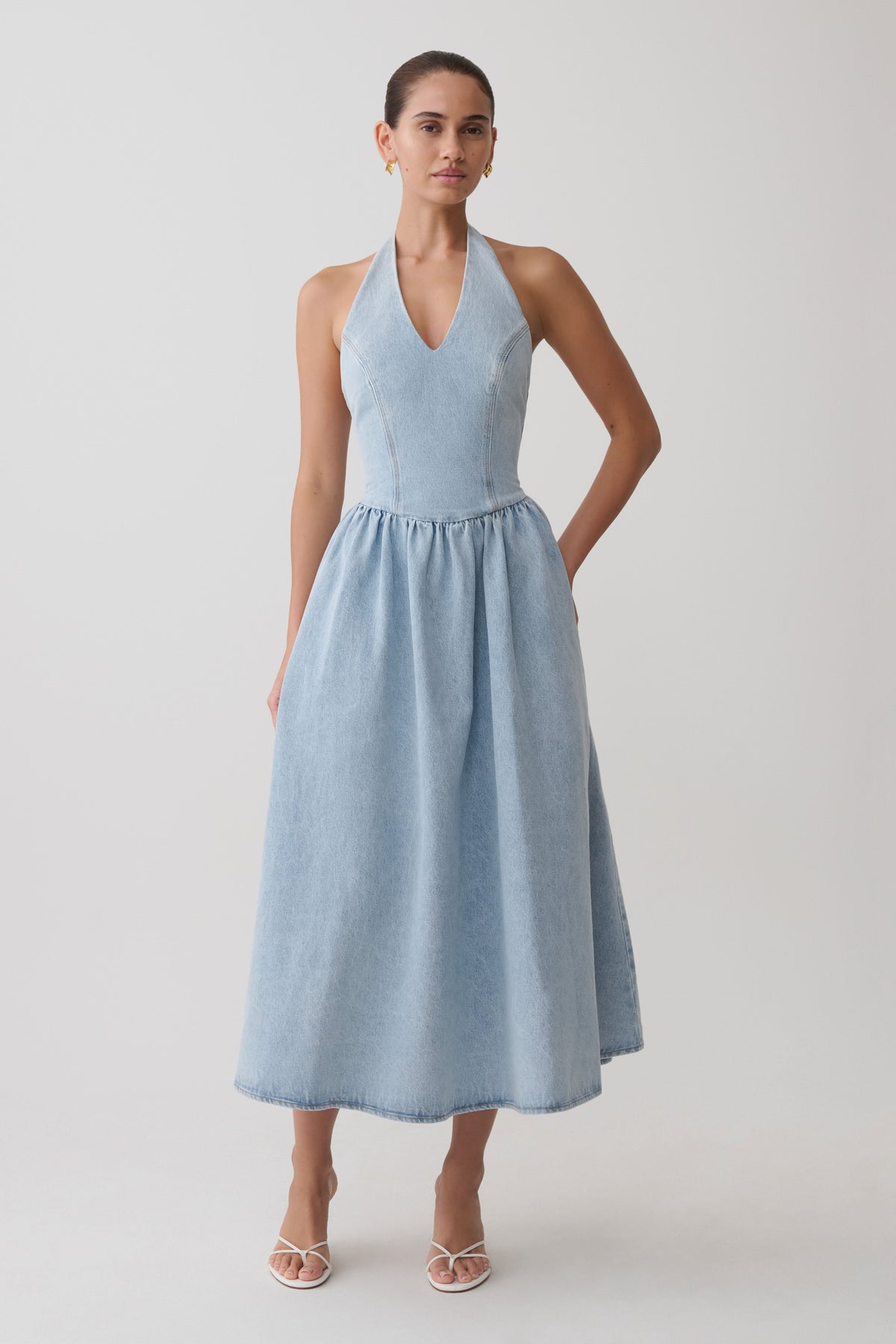 Miller Denim Halter Midi Dress - Classic Blue