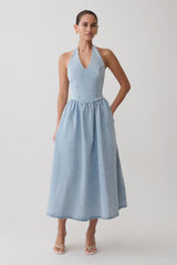 Miller Denim Halter Midi Dress - Classic Blue