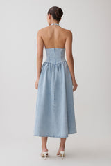 Miller Denim Halter Midi Dress - Classic Blue