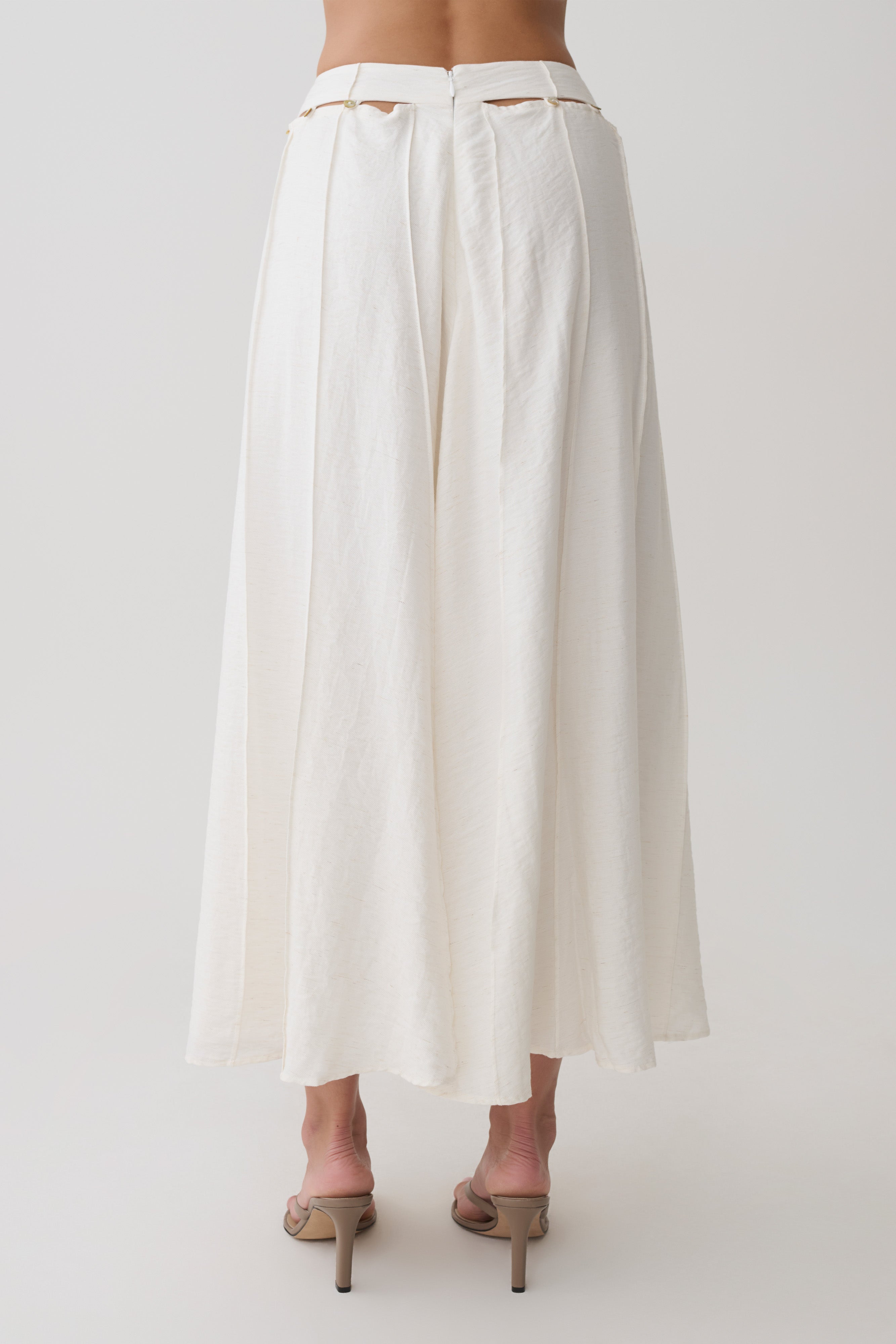 Claire Pearl Button Midi Skirt - White