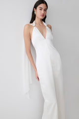 Myla Draped Shoulders Satin Maxi Dress - White