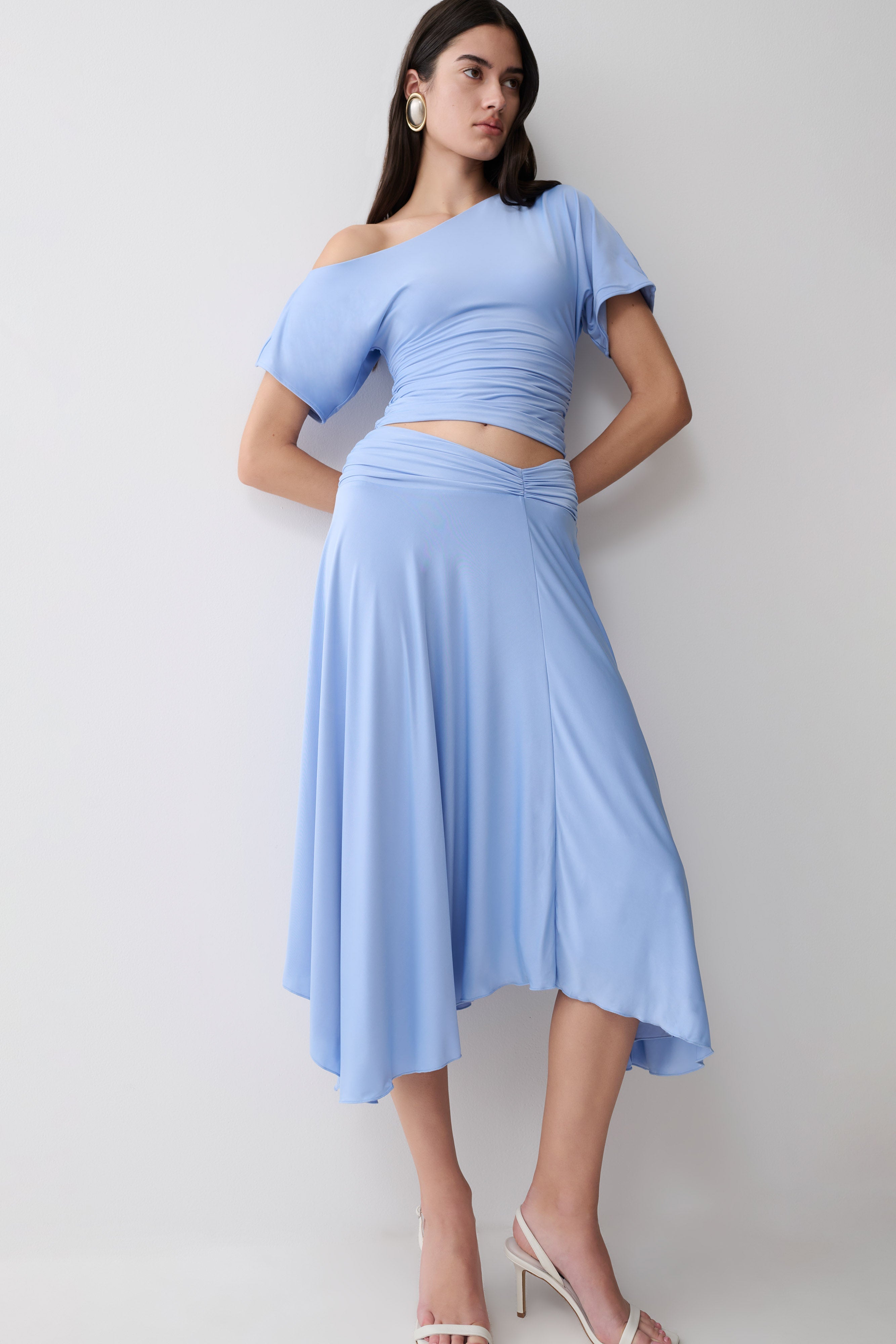 Luu Off Shoulder Slinky Top - Sea Blue