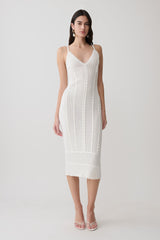 Cooper Scalloped Neckline Pointelle Midi Dress - White