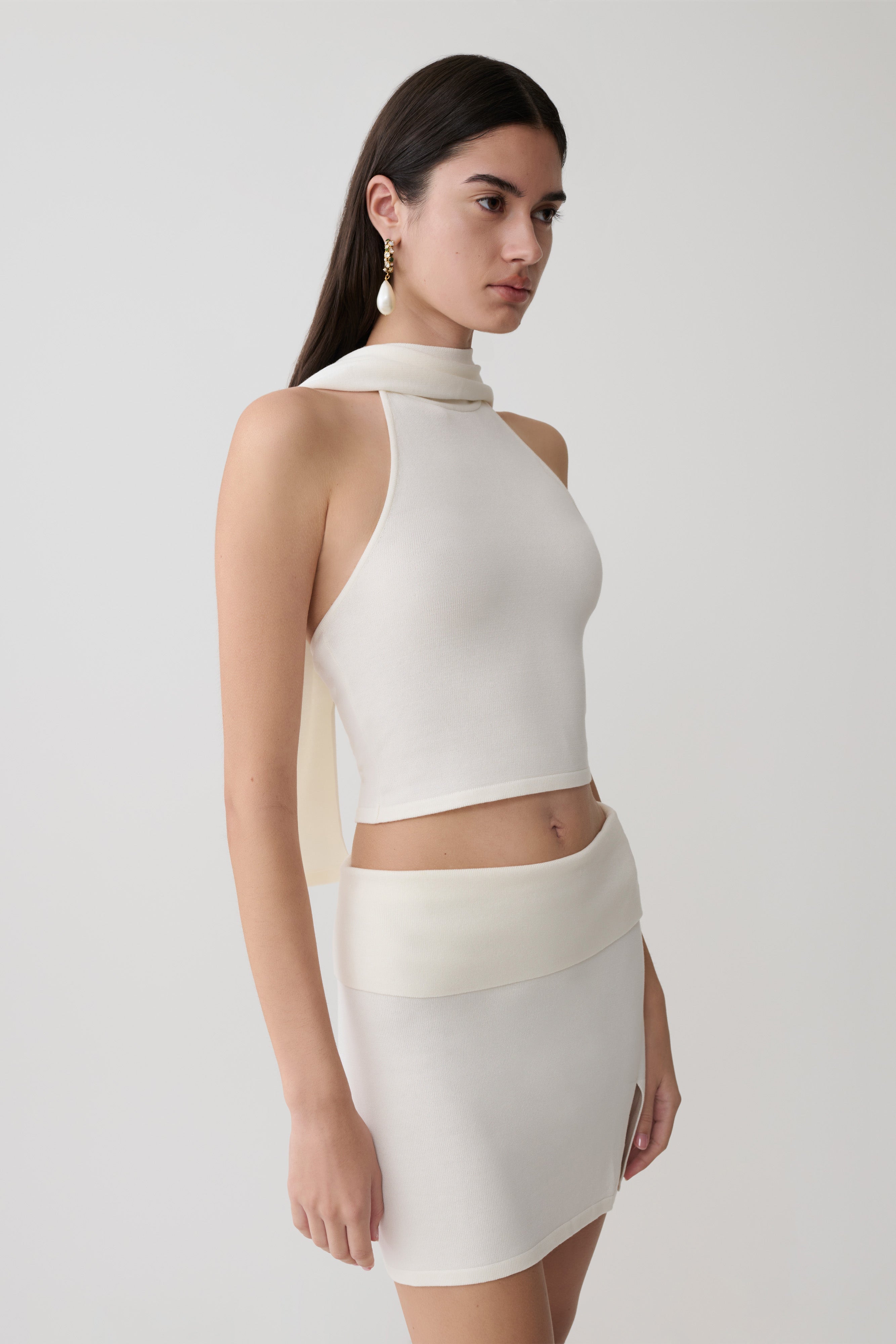 Misty Halter Backless Knit Top - Ivory