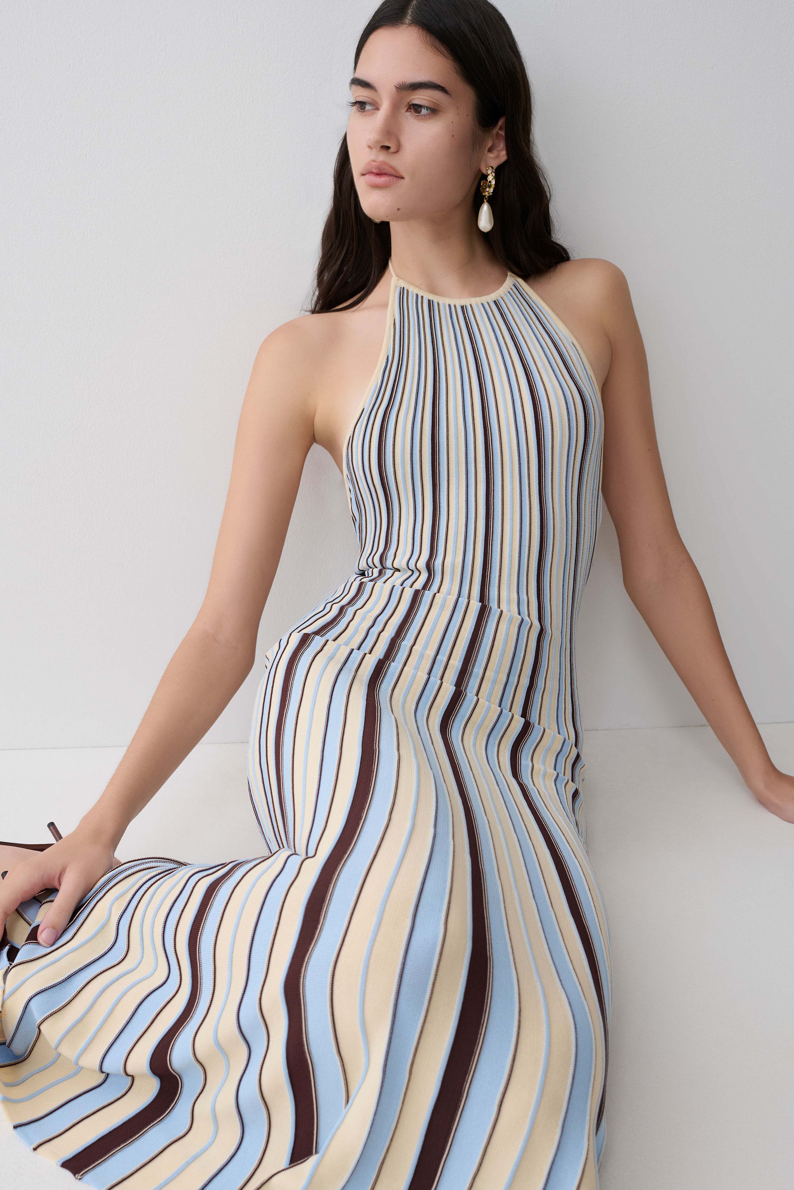 Dalani Halterneck Knit Midi Dress - Blue/Chocolate