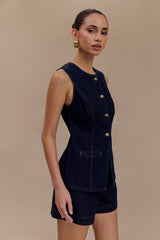 Abel Denim Button Up Top - Indigo Blue
