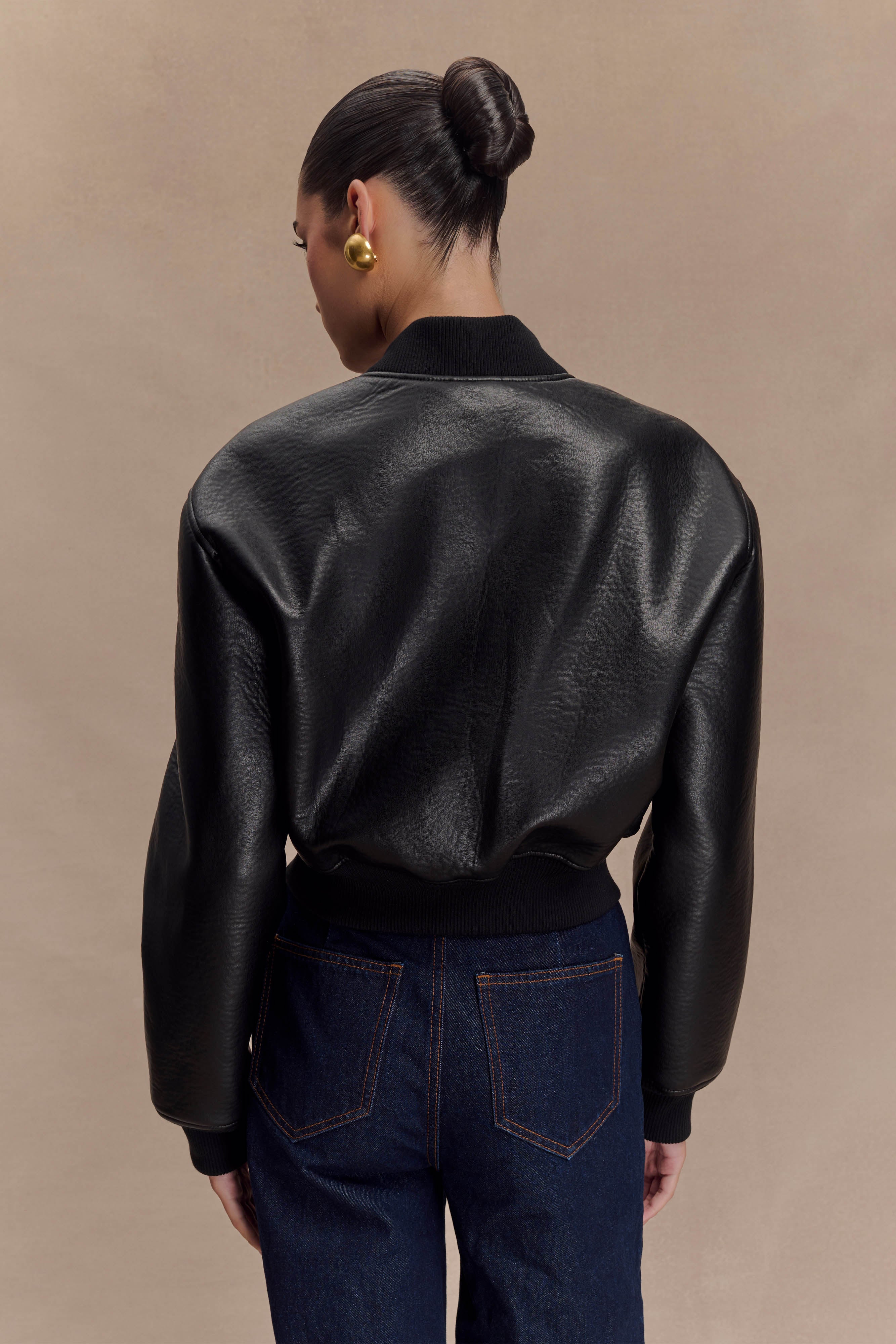 Codi Faux Leather Bomber Jacket - Black
