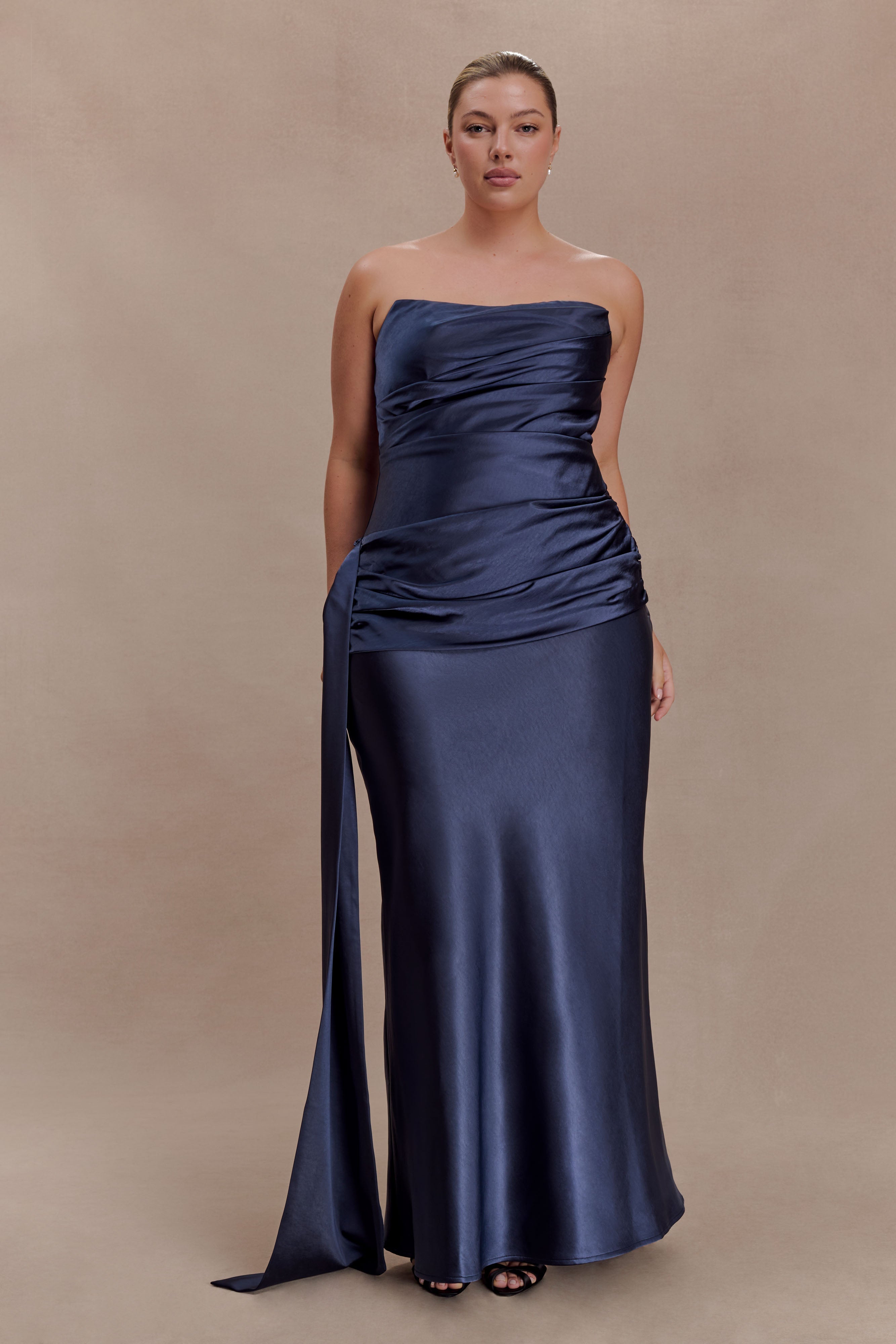 Sarah Strapless Maxi Dress With Waist Tie - Navy