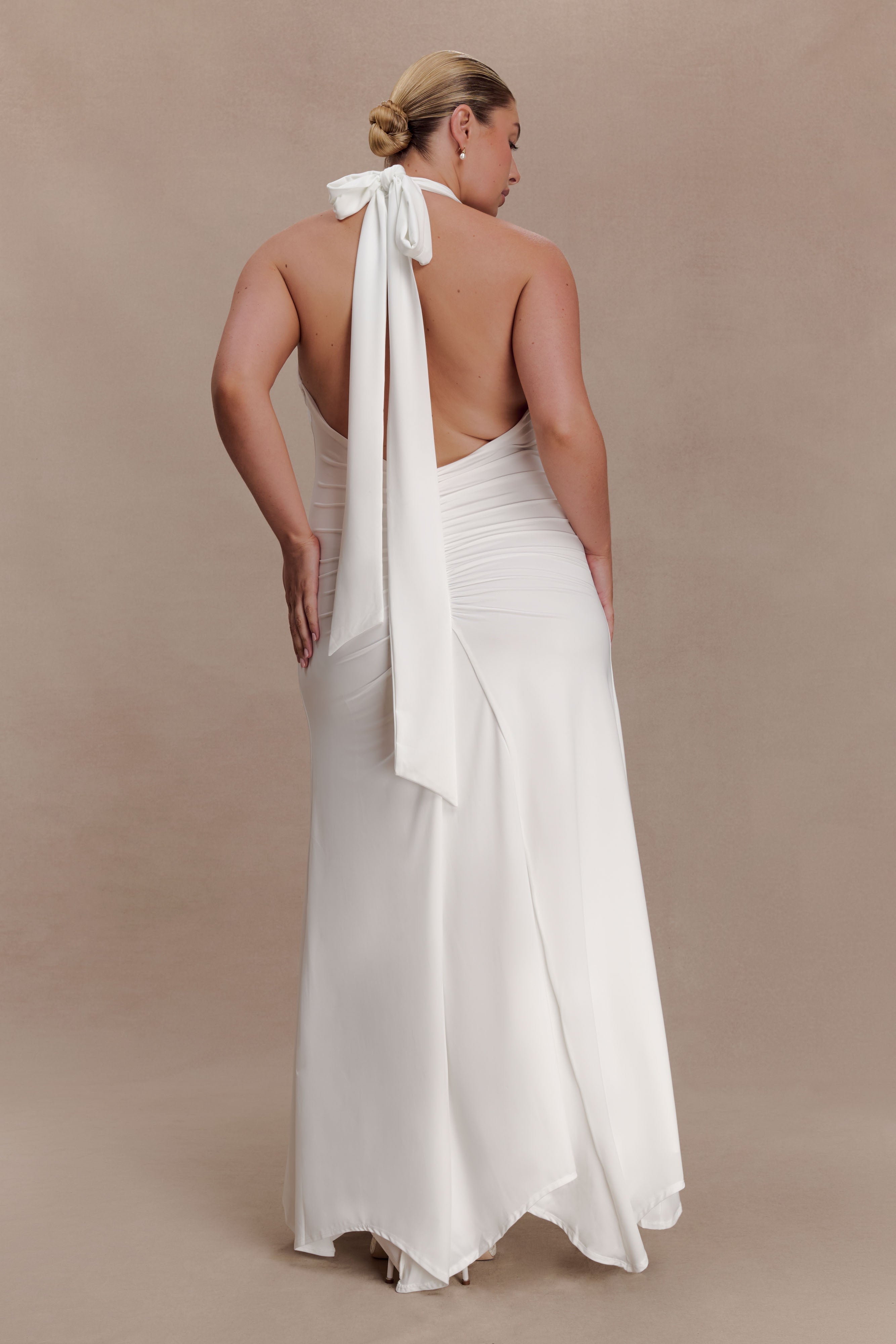 Juliet Slinky Maxi Dress With Scarf - White
