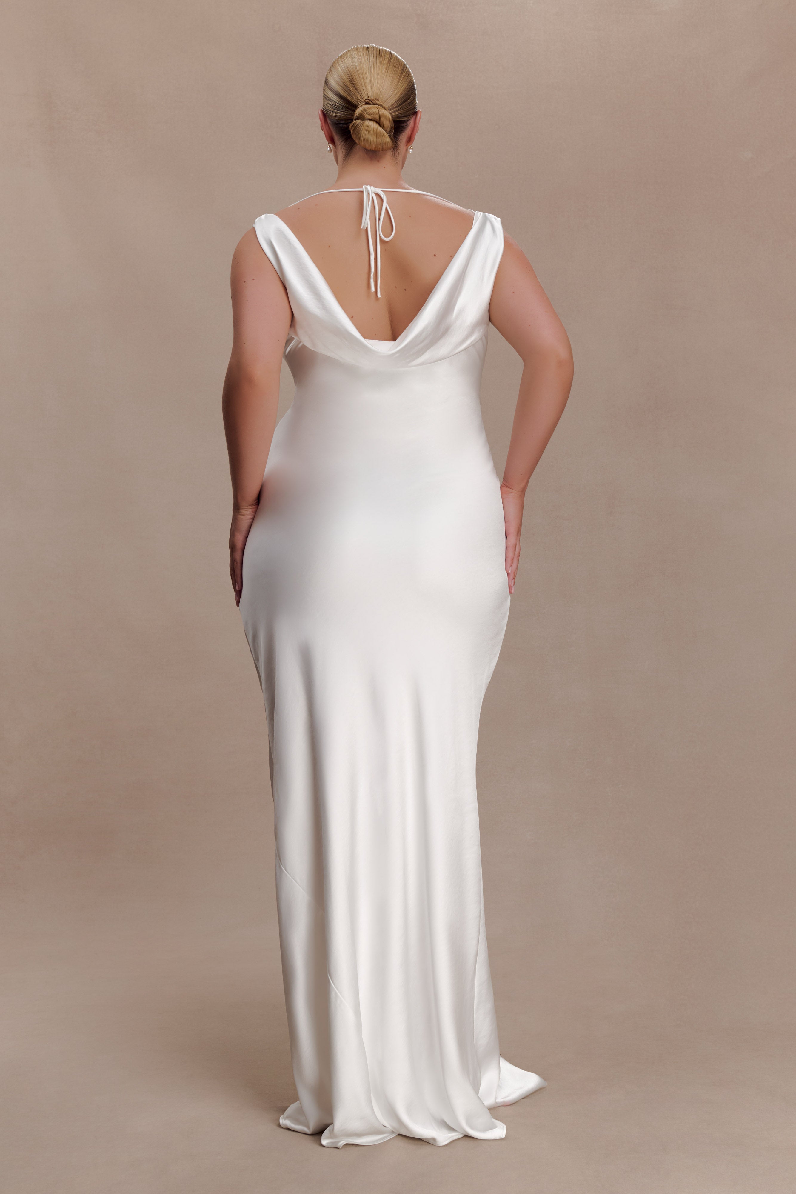 Ashley Cowl Neck Lace And Satin Maxi Dress - Ivory