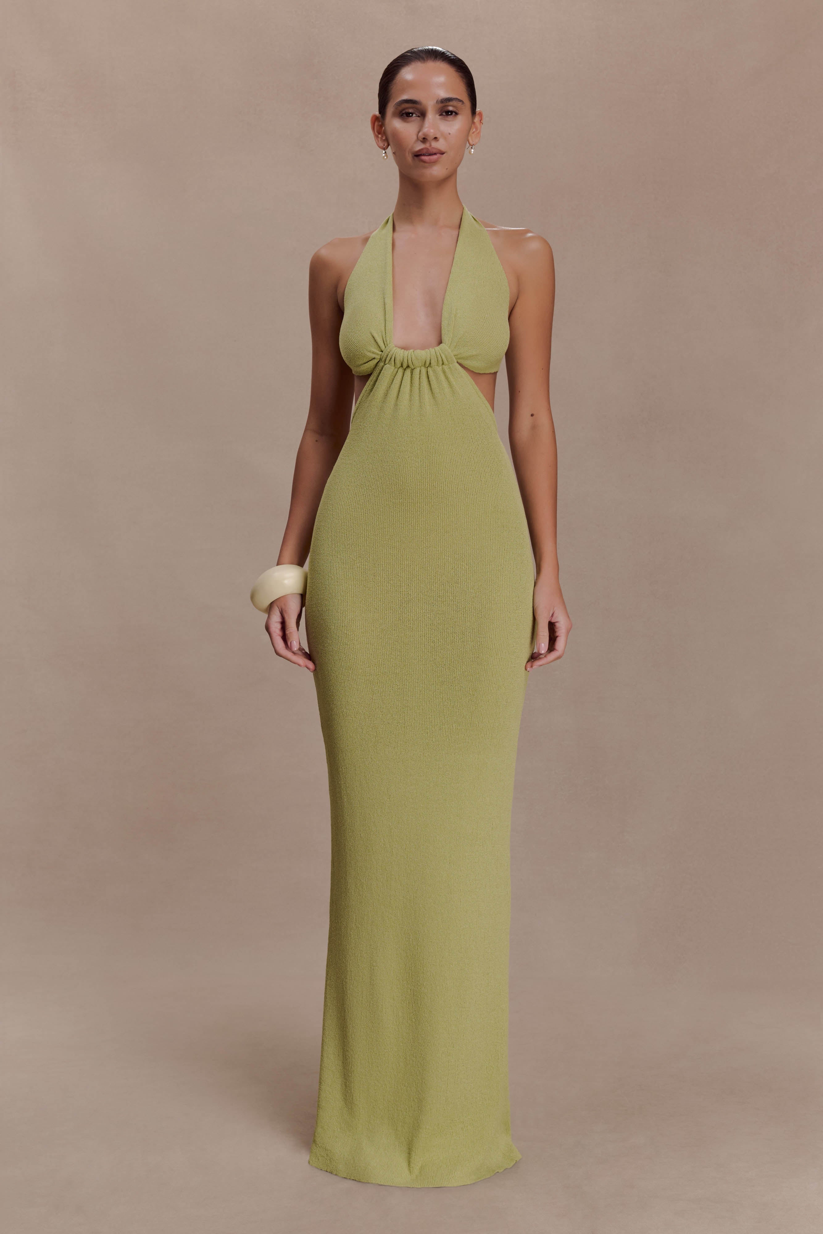 Theresea Halter Knit Maxi Dress - Light Olive