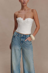 Melany Applique Denim Bustier - White