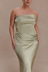 Sarah Strapless Maxi Dress With Waist Tie - Sage