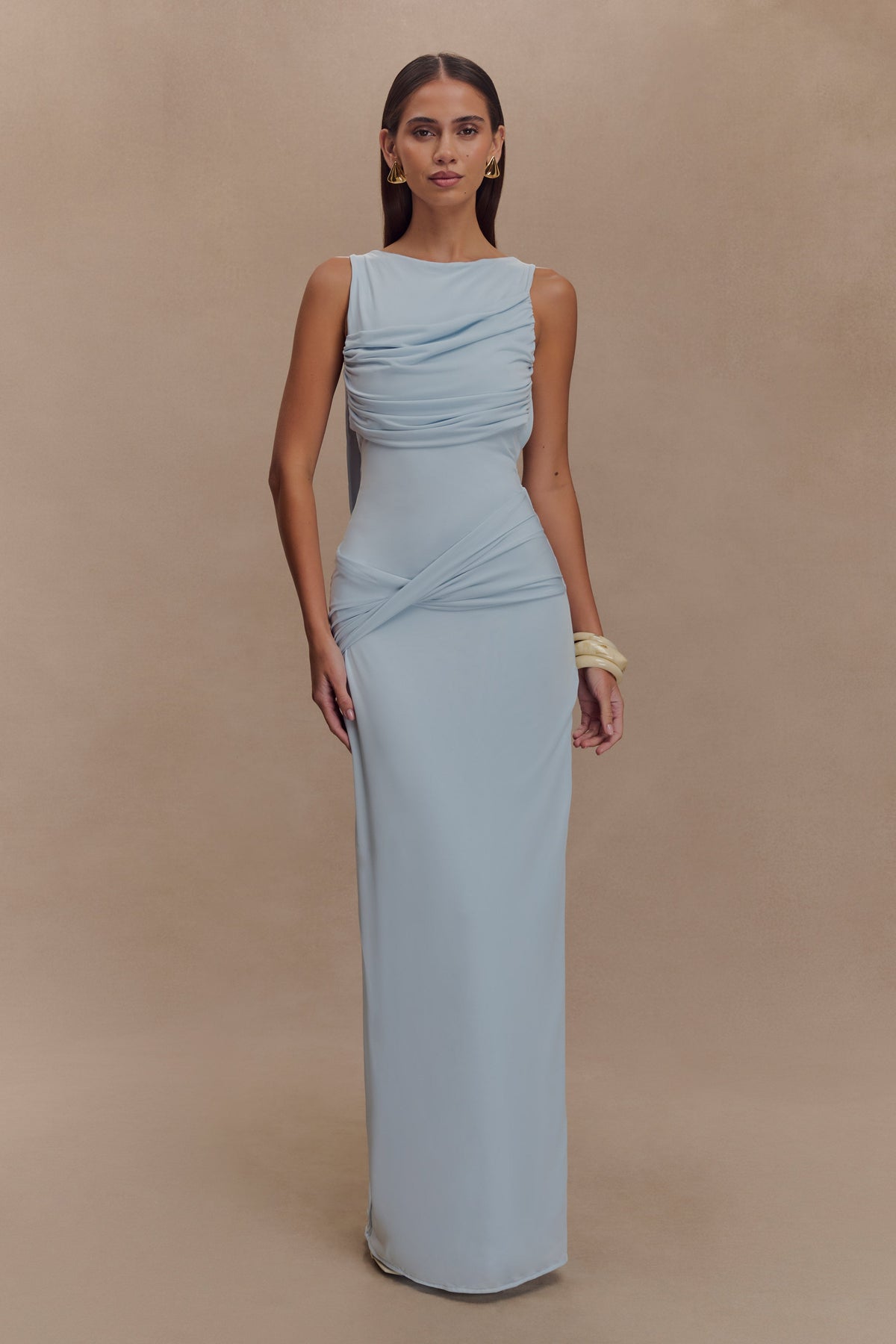 Henley Slinky Drape Maxi Dress - Pale Blue