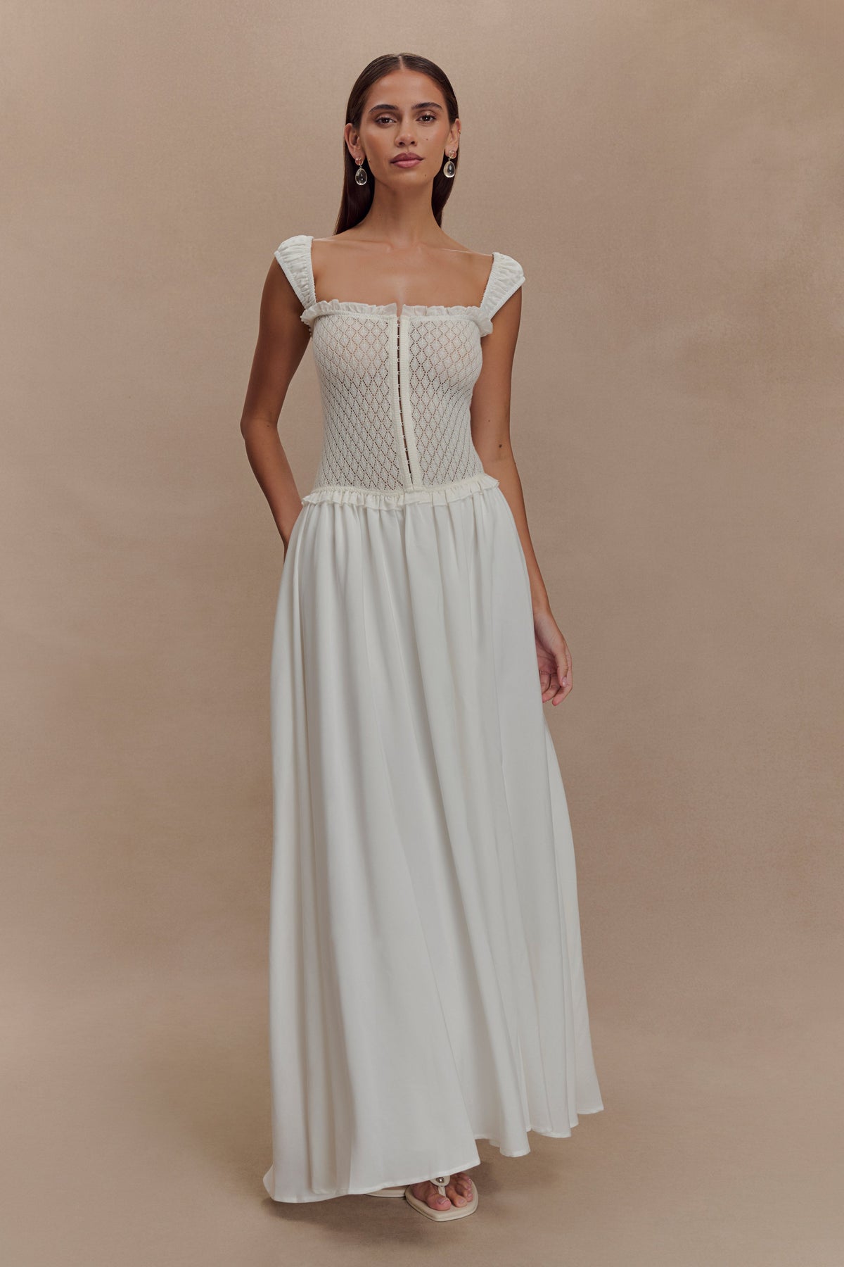Tahlia Pointelle Knit Midi Dress - White