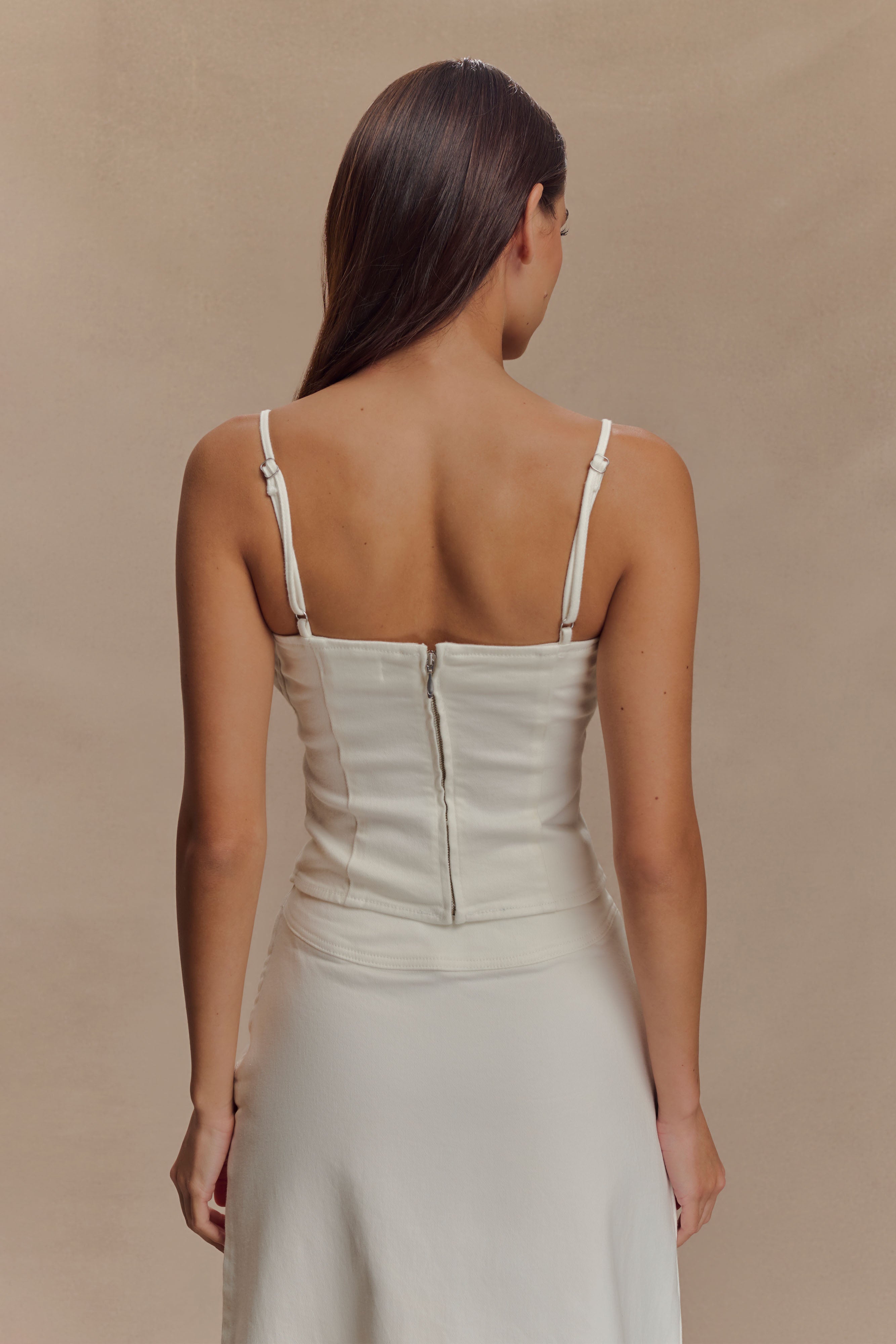Cecilia Denim Frill Corset - White