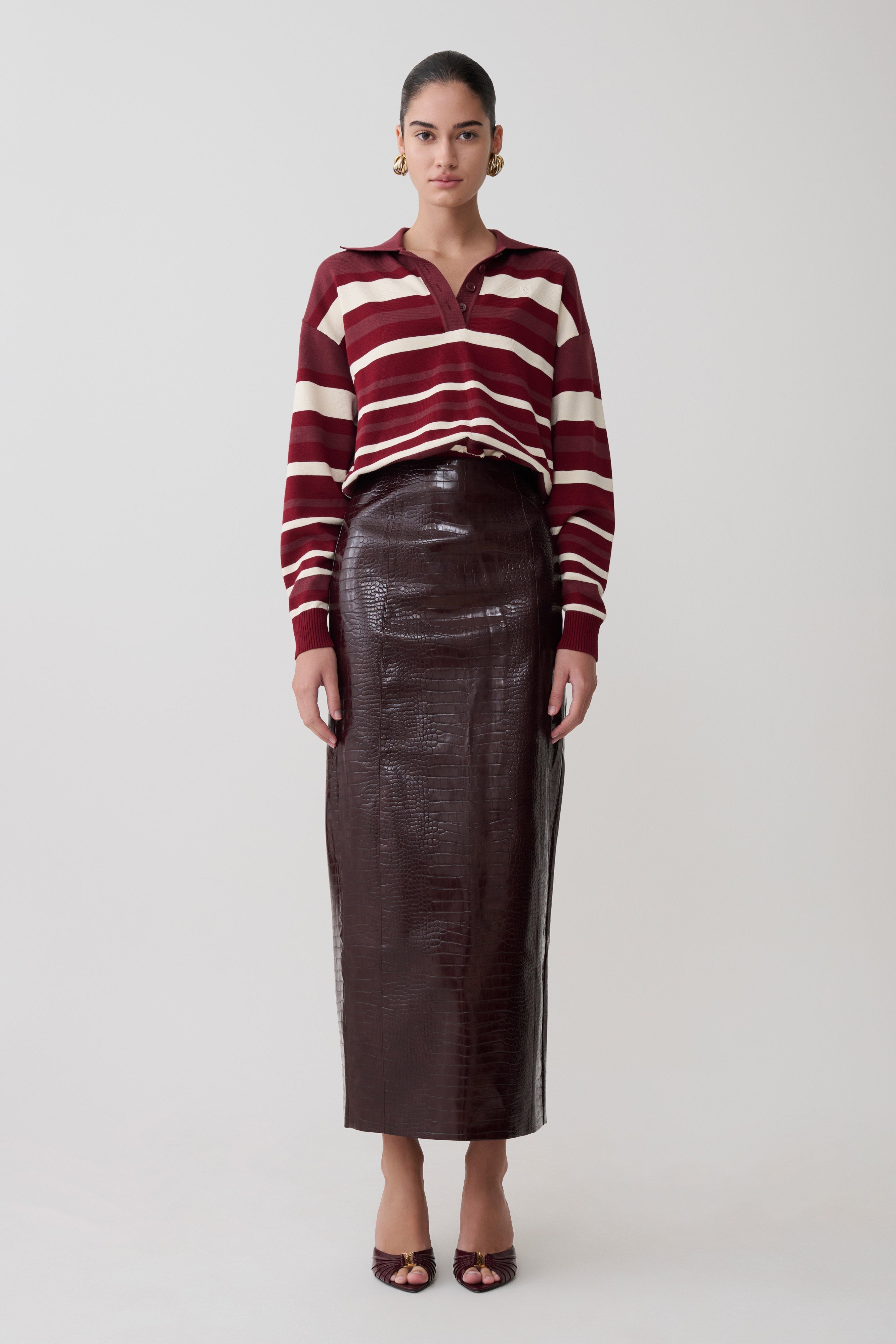Philly Stripe Long Sleeve Knit Jumper - Burgundy/Cream