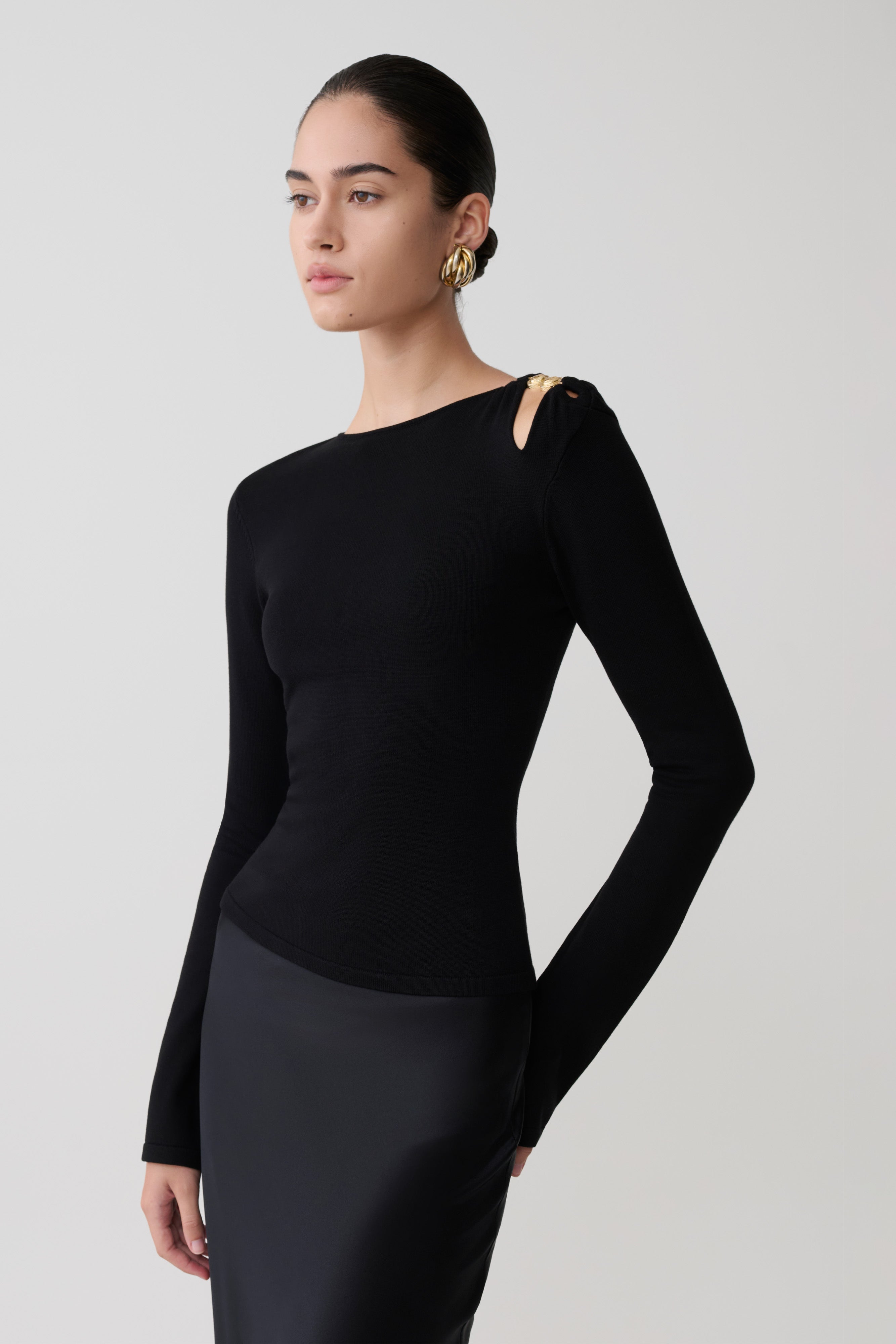 Ricky Knit Long Sleeve Longline Top - Black