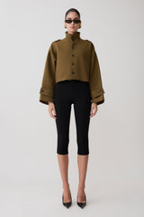 Rue Funnel Neck Bomber Jacket - Khaki