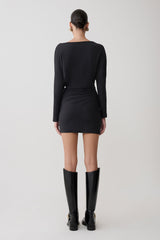 Thao Long Sleeve Gathered Mini Dress - Dark Charcoal