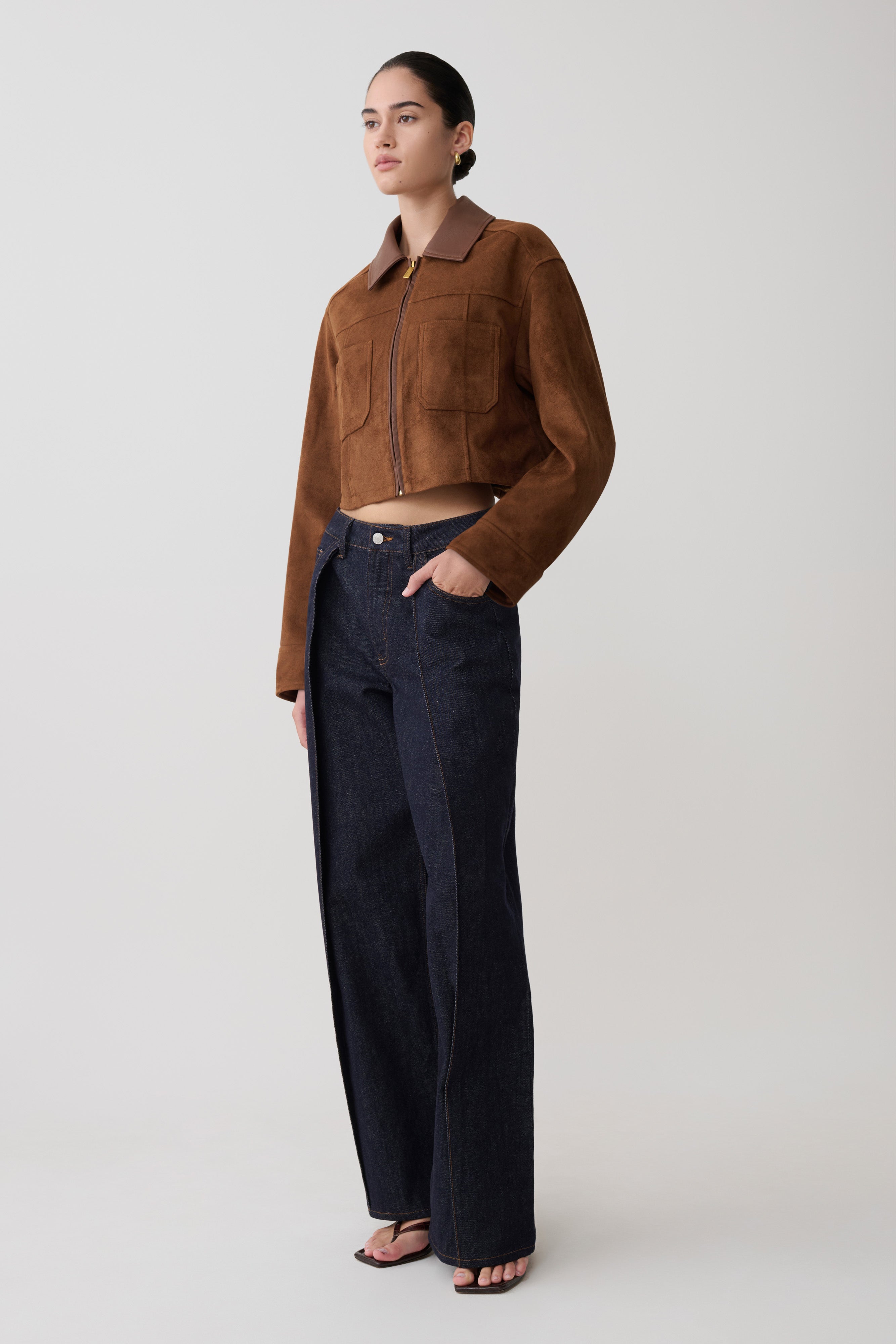 Remy Faux Suede & Leather Collared Jacket - Tan