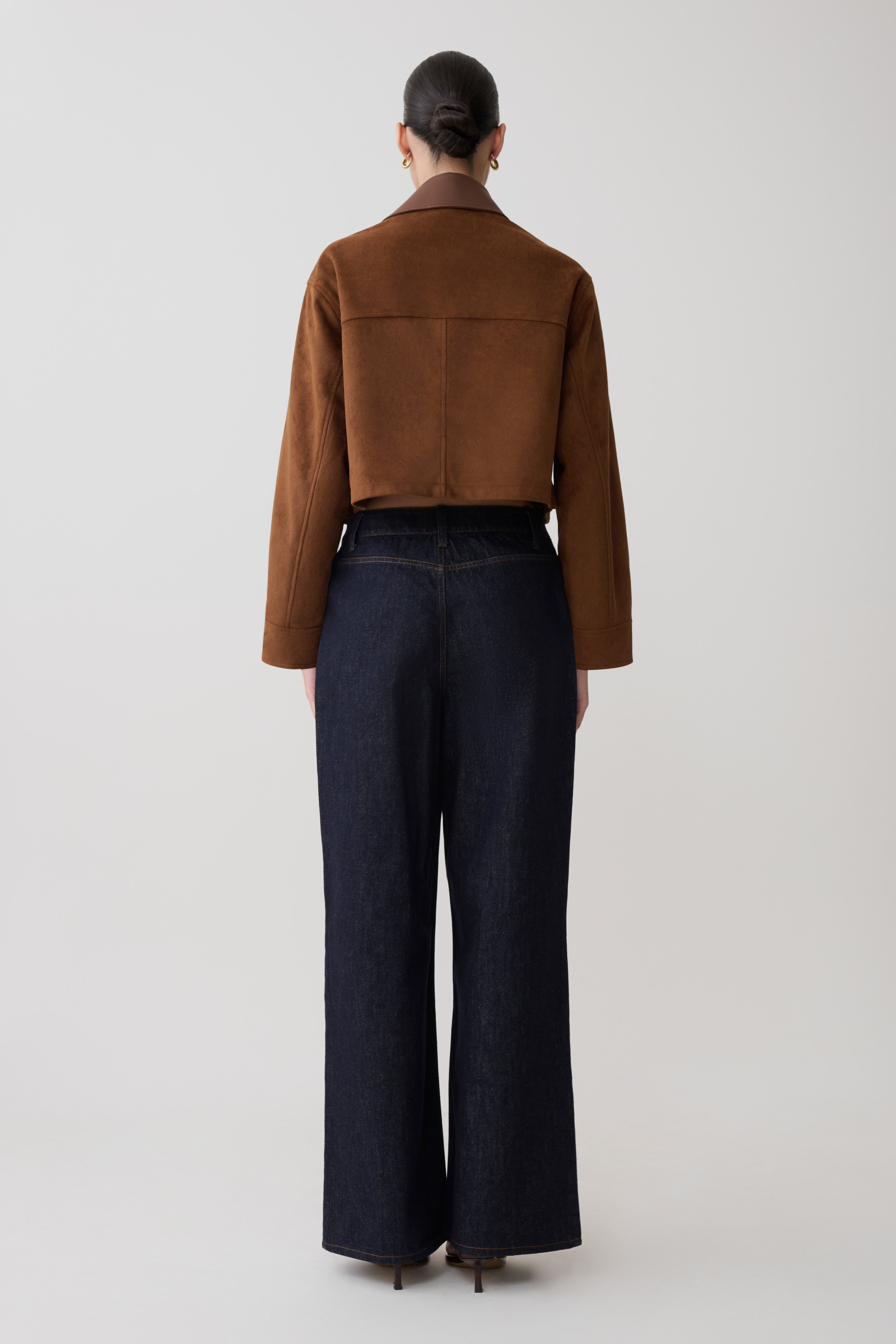 Remy Faux Suede & Leather Collared Jacket - Tan