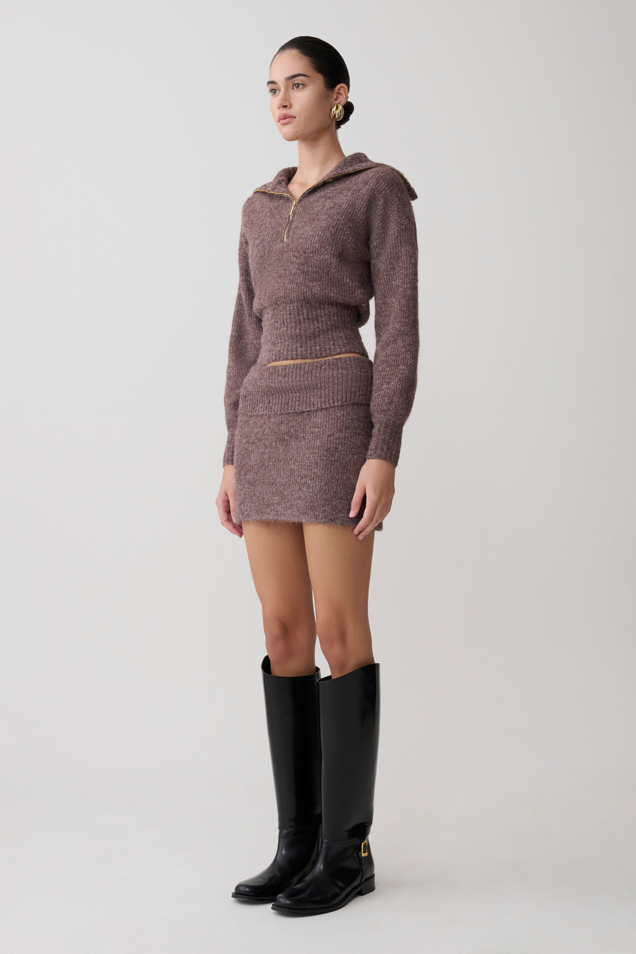 Skylaine Knit Mini Skirt - Brown Marle