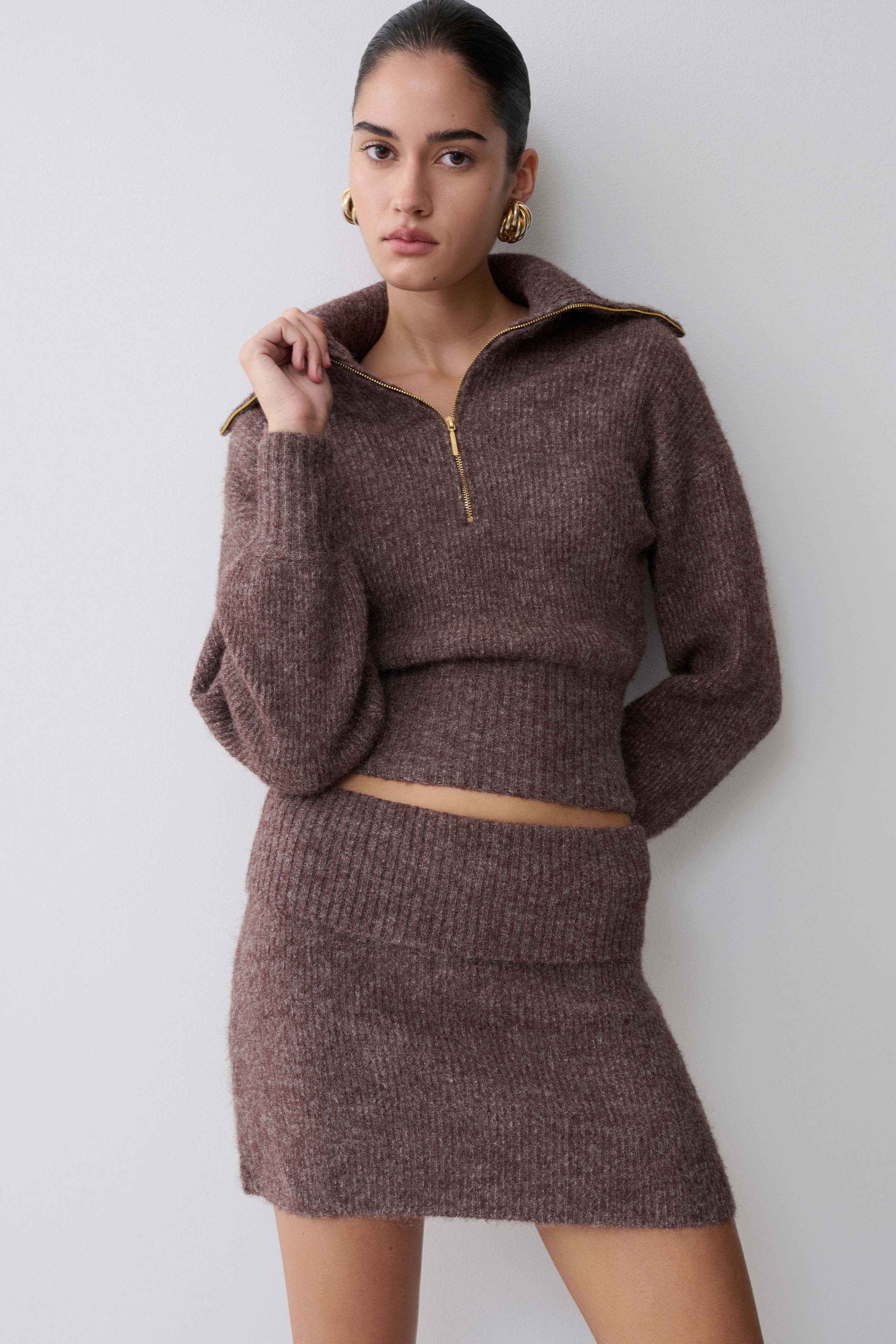 Skylaine Knit Mini Skirt - Brown Marle