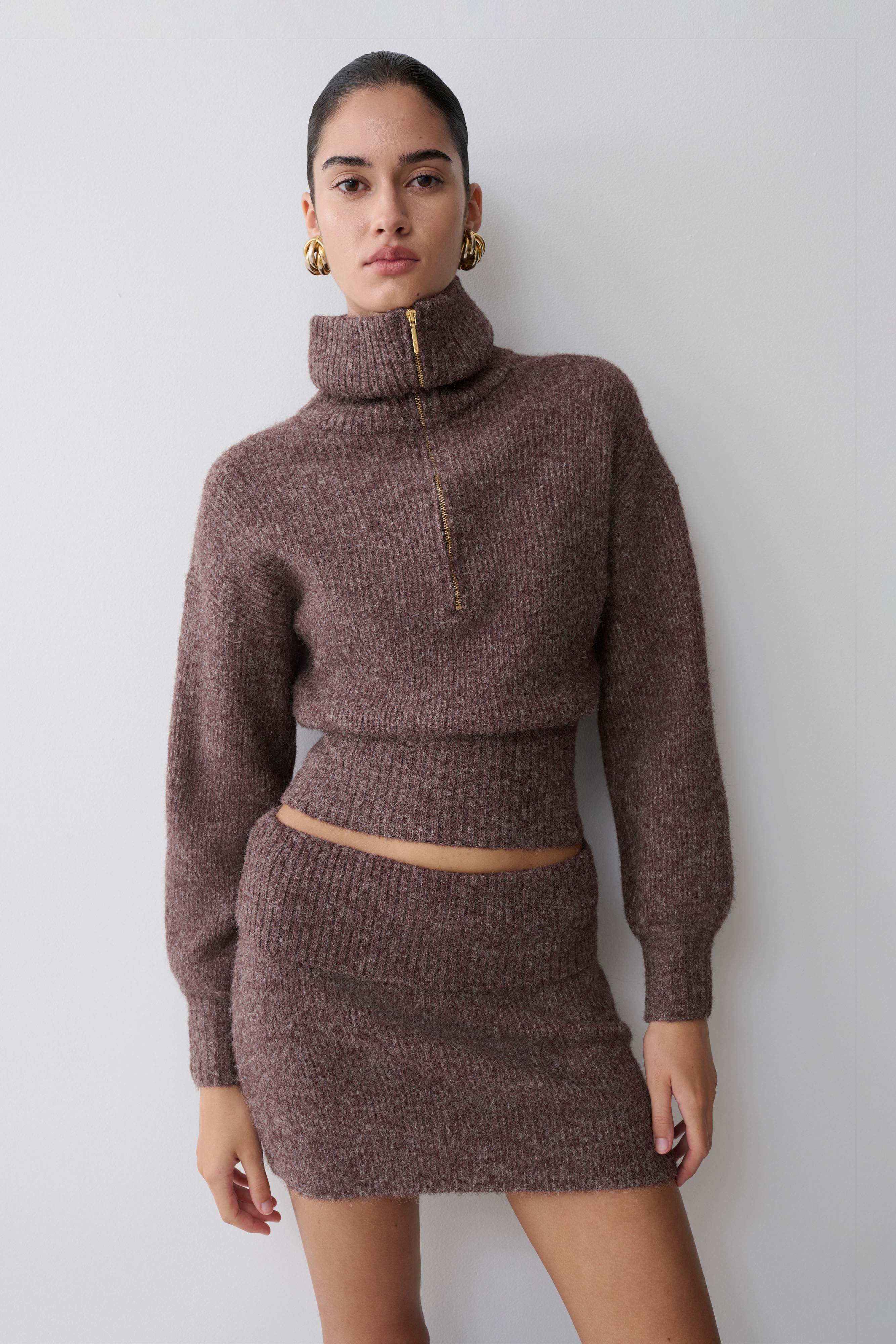 Skylaine Zip Knit Jumper - Brown Marle