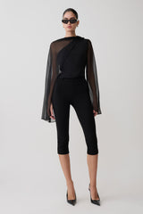 Ida Sheer Asymmetrical Long Sleeve Cape - Black