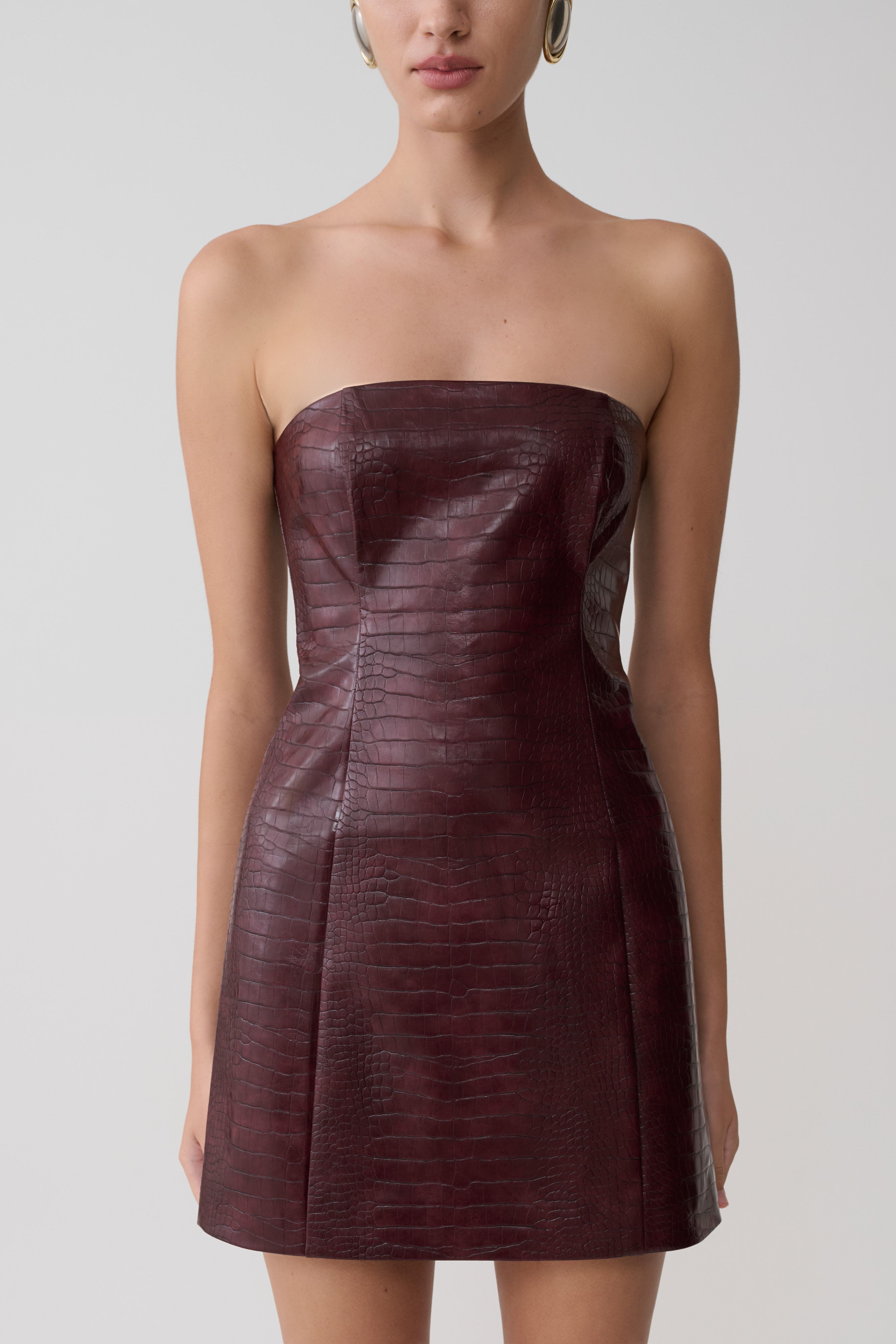 Anouk Faux Leather Strapless Mini Dress - Merlot