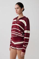 Philly Stripe Long Sleeve Knit Jumper - Burgundy/Cream