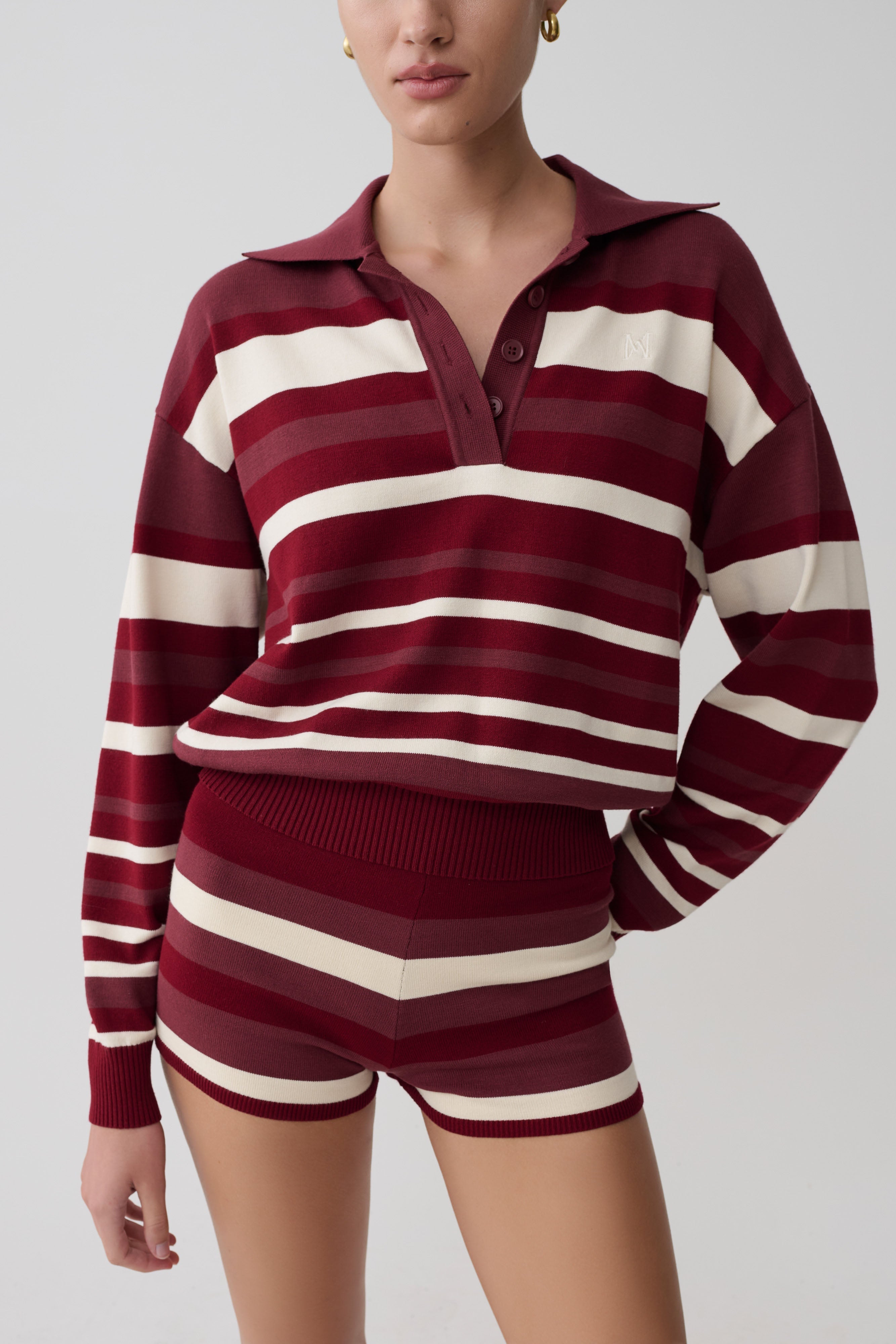 Philly Stripe Knit Short - Burgundy/Cream