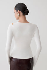 Ricky Knit Long Sleeve Longline Top - Ivory