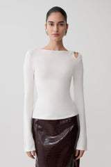 Ricky Knit Long Sleeve Longline Top - Ivory