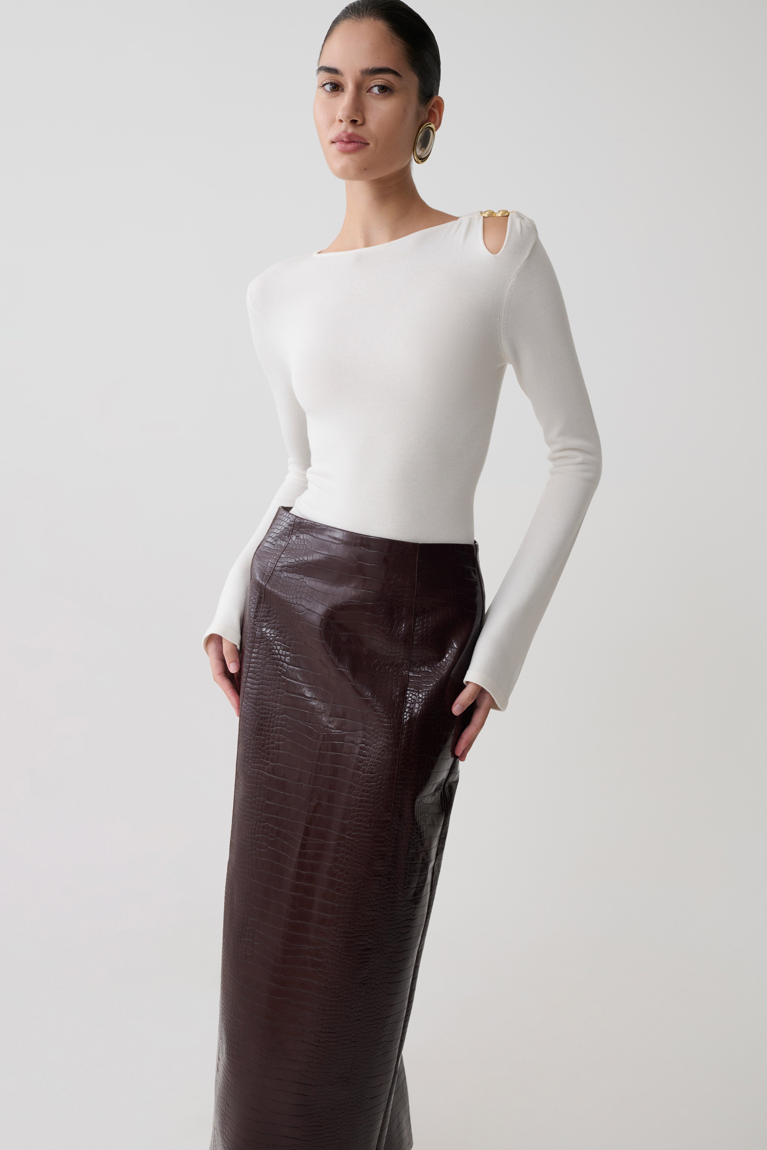 Ricky Knit Long Sleeve Longline Top - Ivory