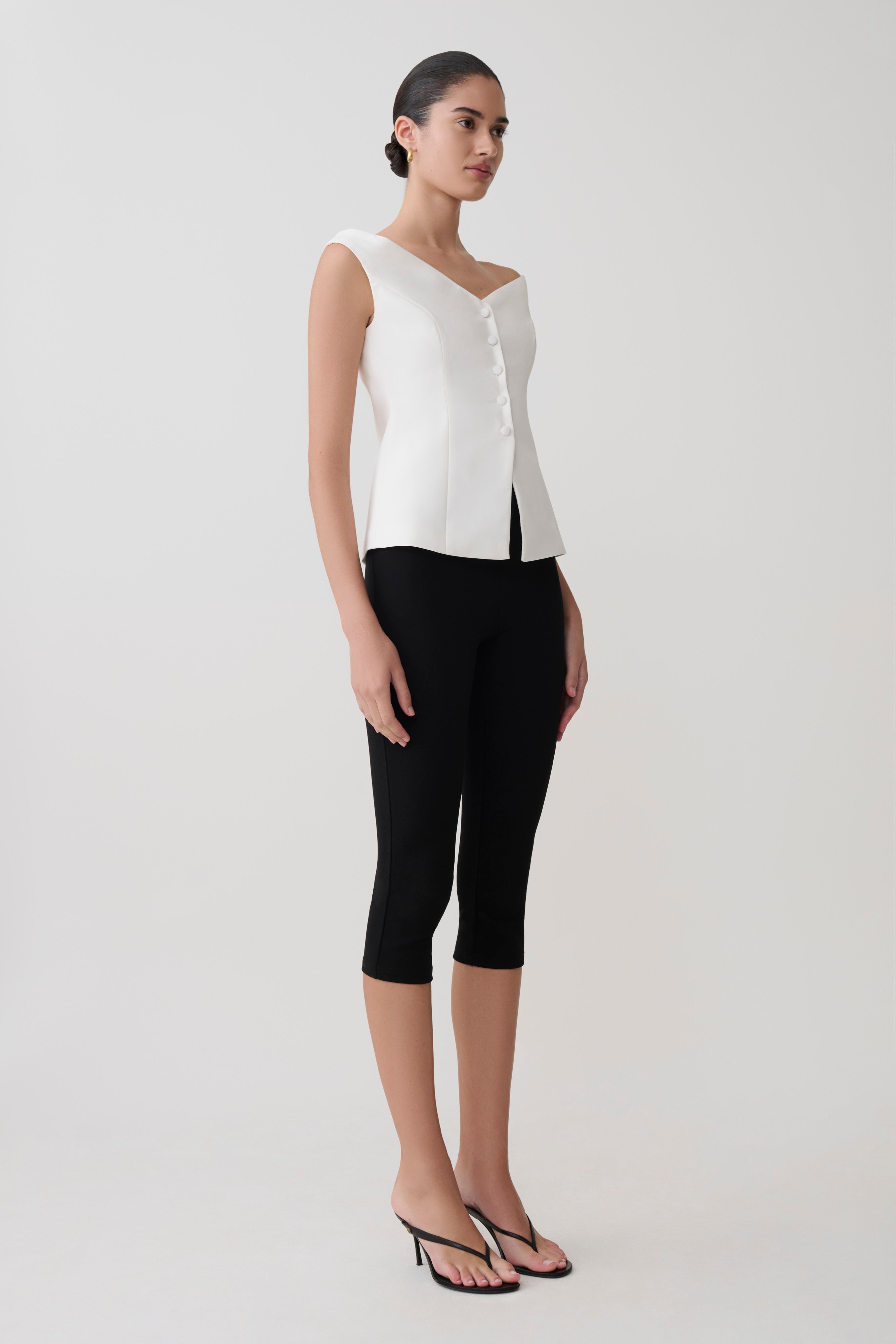 Billie Off Shoulder Sleeveless Button Top - White